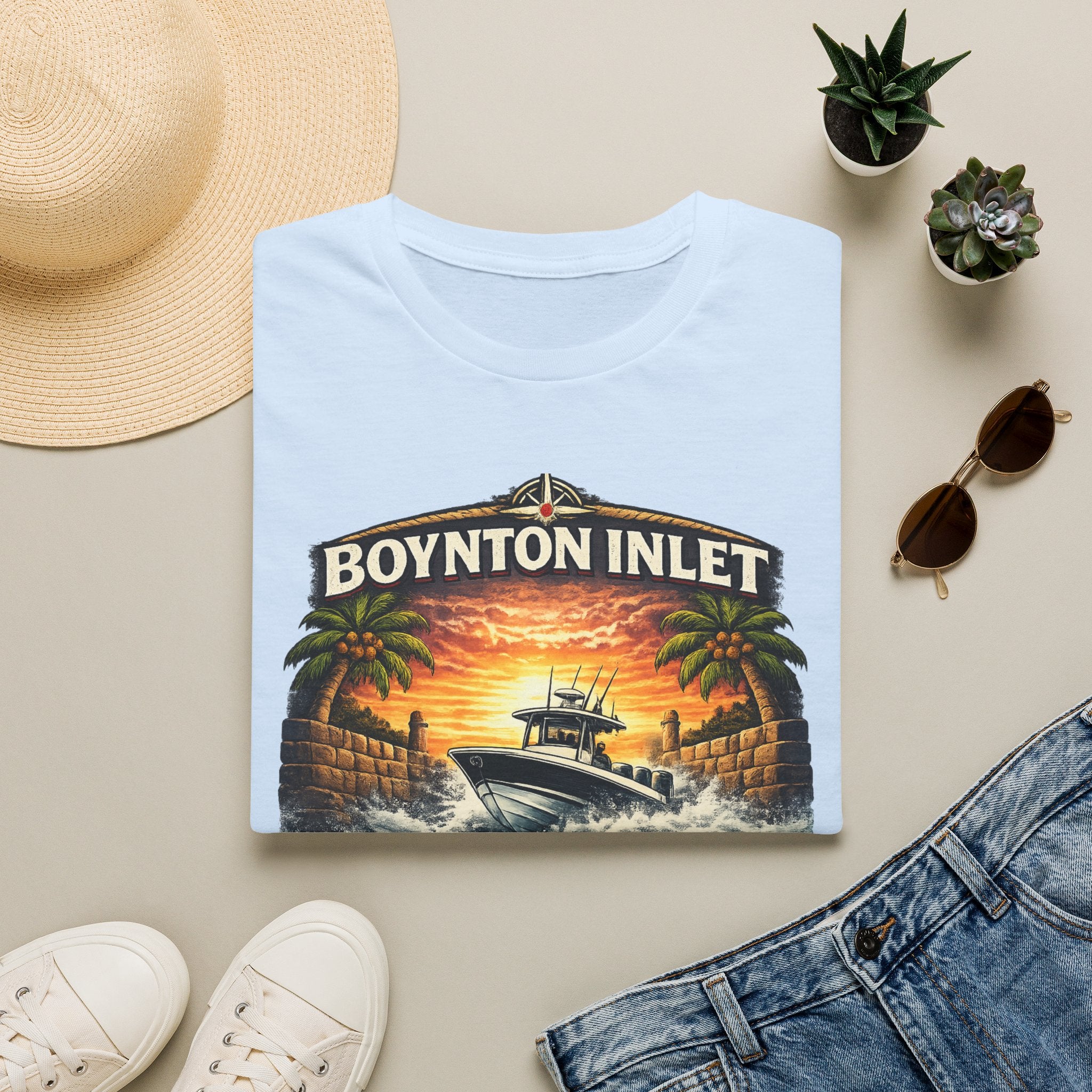Boynton Inlet Respect the Current Tee | Boynton Beach Florida Boating & Offshore Fishing Shirt for Men | Gildan 6400 T-Shirt