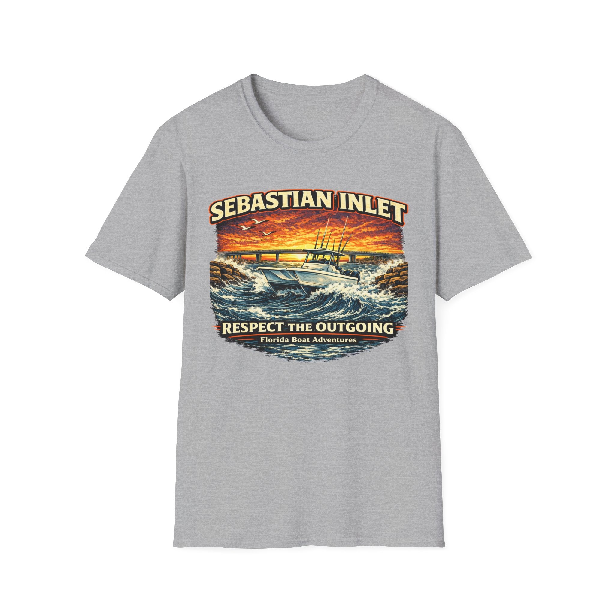 Sebastian Inlet Respect the Outgoing Tee | Florida Fishing & Boating Shirt for Men | Gildan 6400 Space Coast T-Shirt