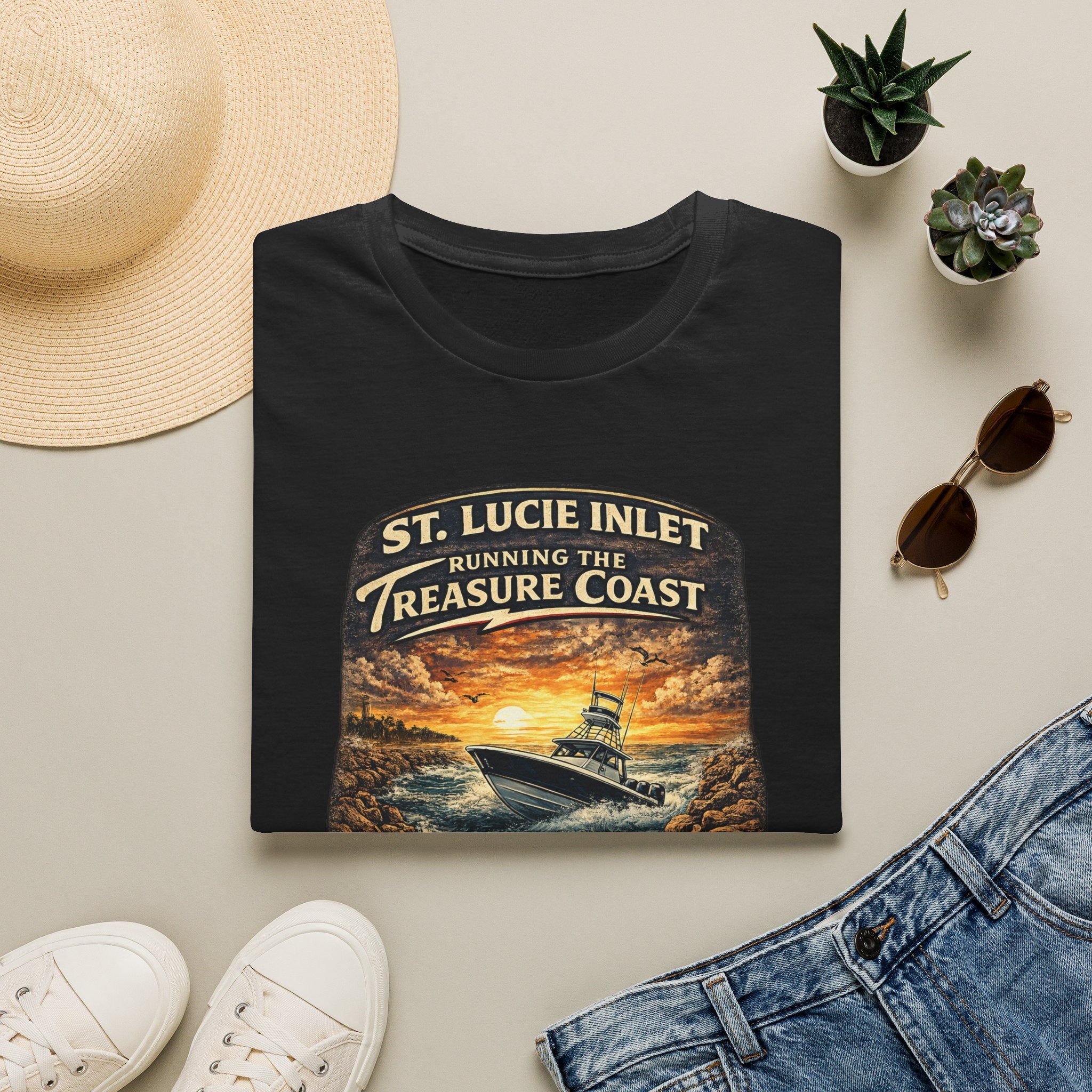 St. Lucie Inlet Adventure Begins Tee | Stuart Florida Boating & Offshore Fishing Shirt for Men | Gildan 6400 T-Shirt
