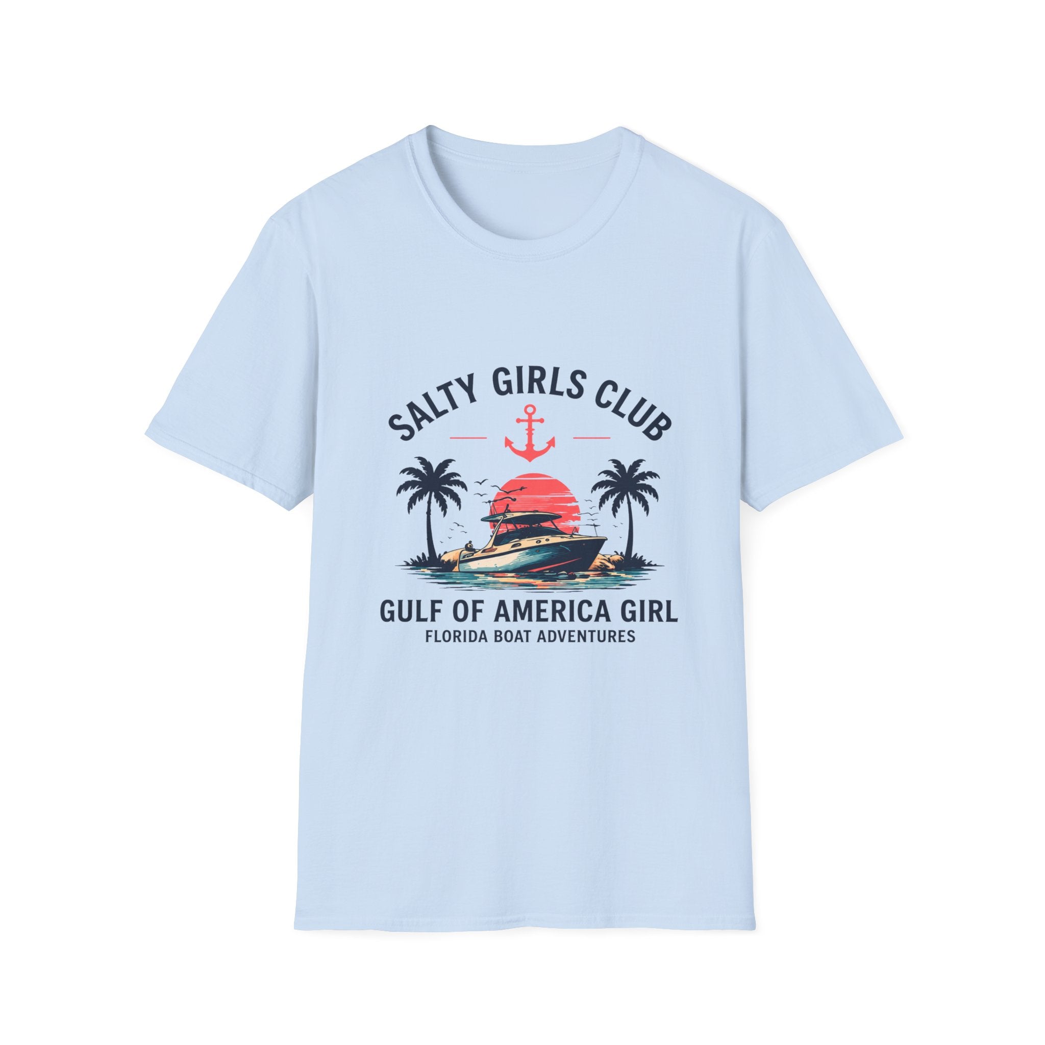 Salty Girls Club Tee | Gulf of America Girl | Florida Boat Adventures Boating Shirt for Women | Gildan 6400 T-Shirt