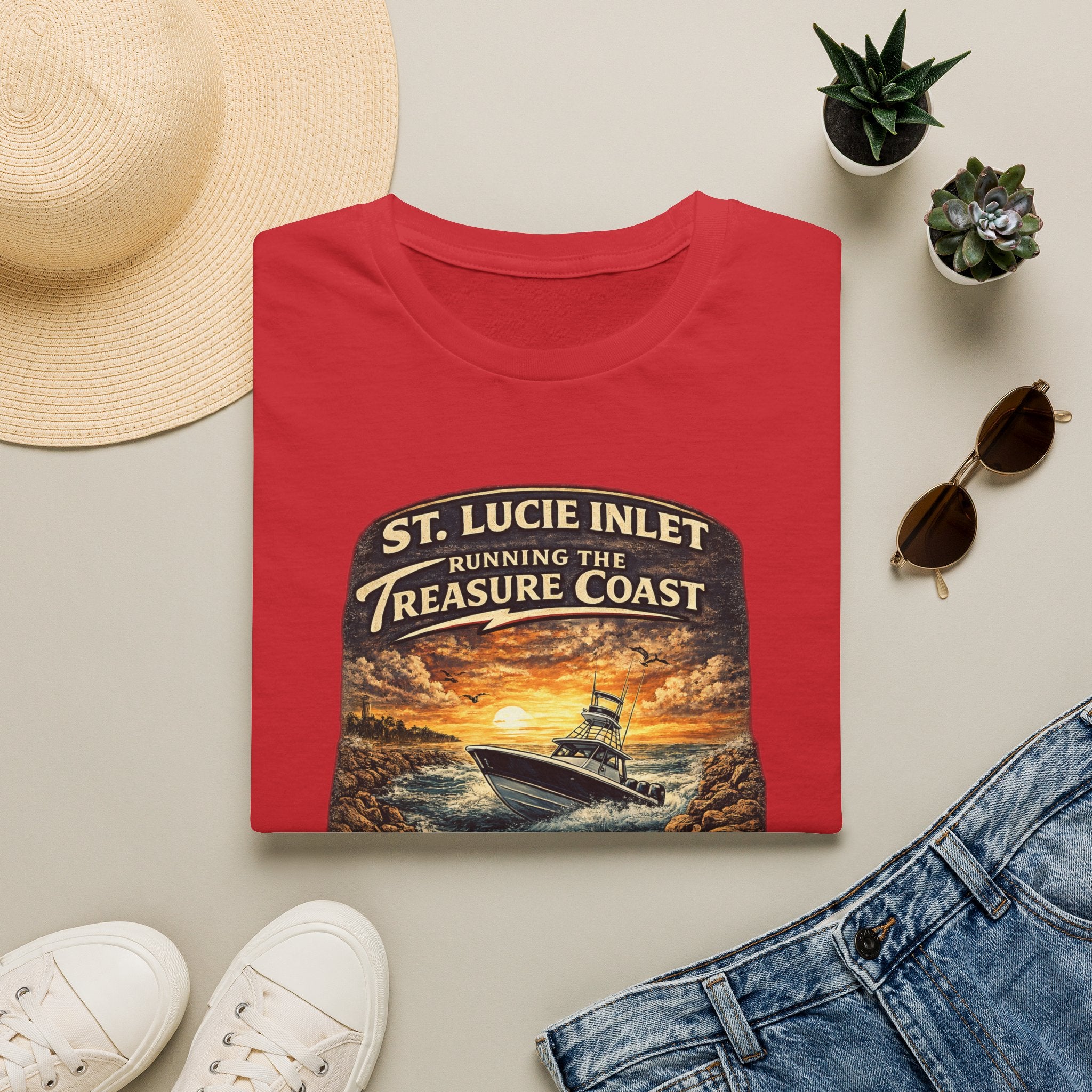 St. Lucie Inlet Adventure Begins Tee | Stuart Florida Boating & Offshore Fishing Shirt for Men | Gildan 6400 T-Shirt
