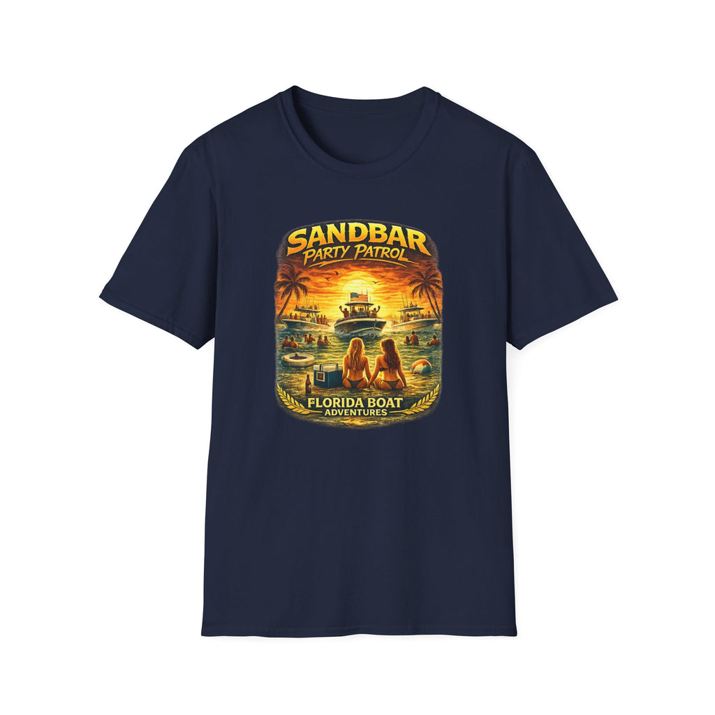 Sandbar Party Patrol Tee | Funny Florida Boating & Boat Party Shirt for Men | Gildan 6400 T-Shirt