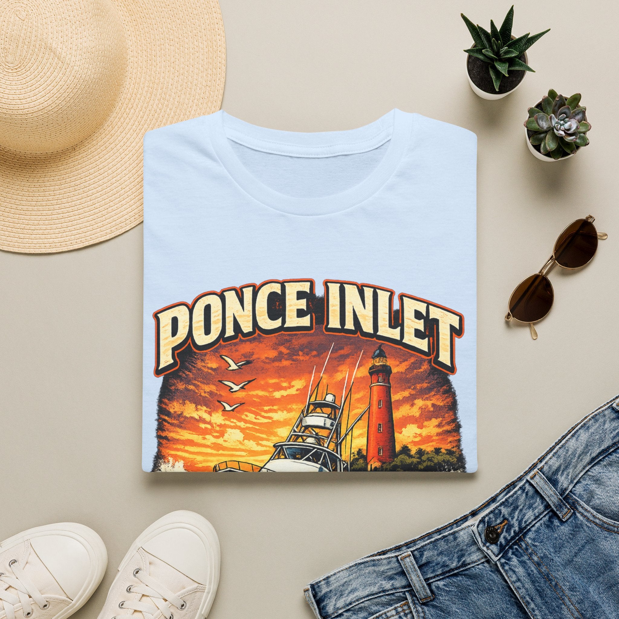 Ponce Inlet Respect the Tide Tee | Daytona Beach & New Smyrna Boating Shirt for Men | Gildan 6400 Florida T-Shirt