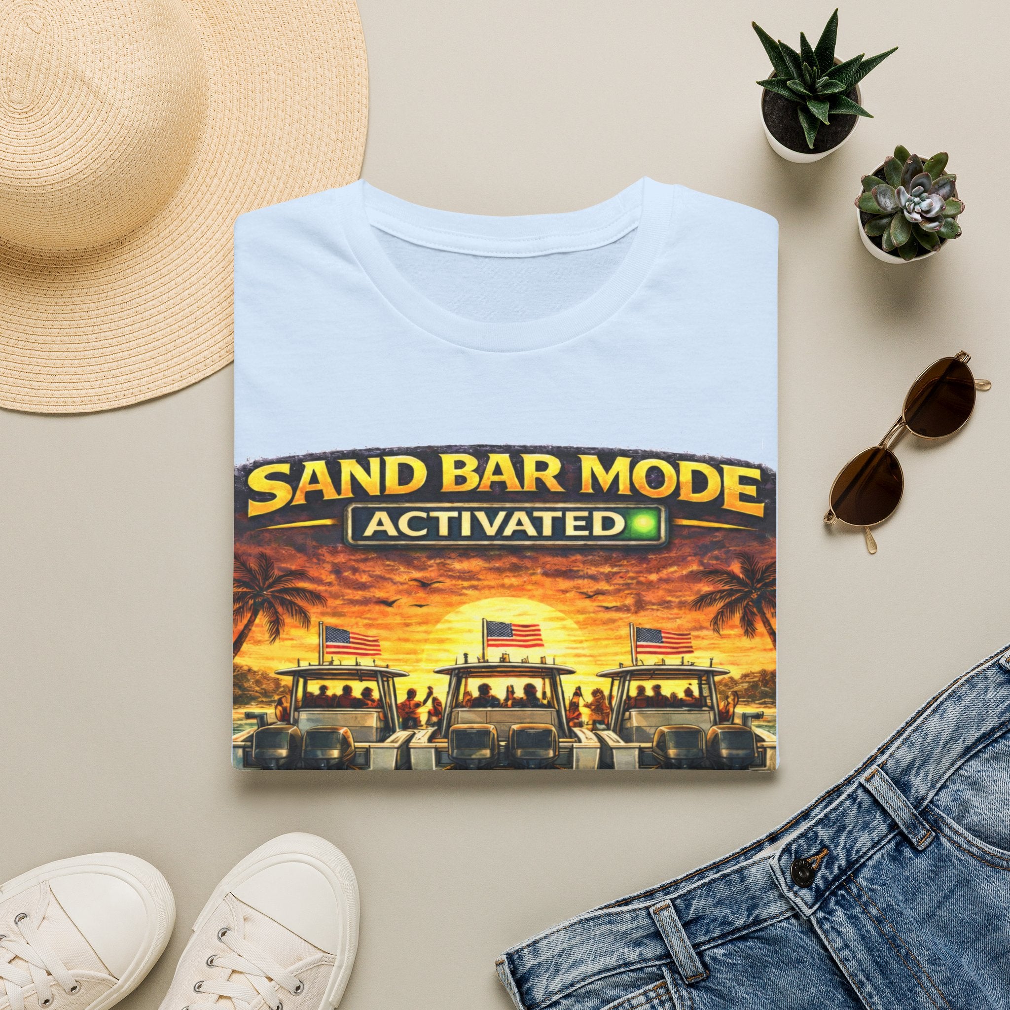 Sandbar Mode Activated Tee | Funny Florida Boating & Sandbar Party Shirt for Men | Gildan 6400 T-Shirt