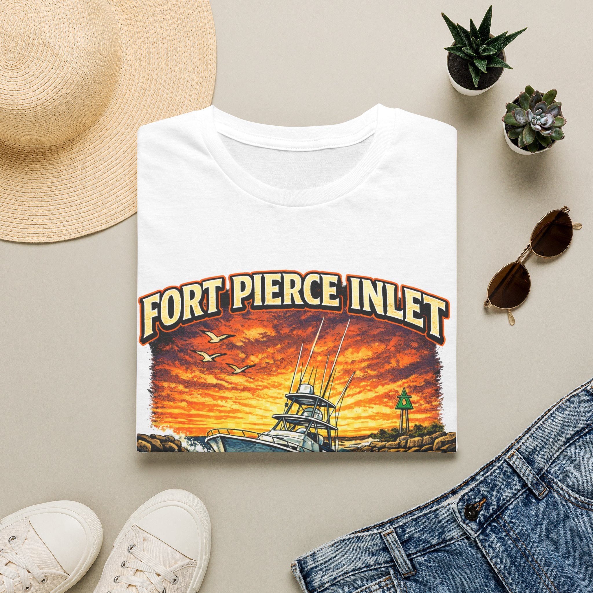 Fort Pierce Inlet Respect the Current Tee | Treasure Coast Florida Boating & Fishing Shirt for Men | Gildan 6400 T-Shirt