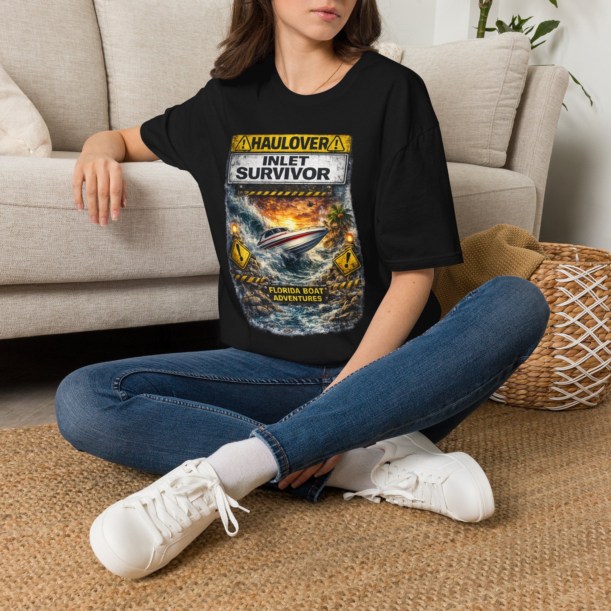 Haulover Inlet Survivor Tee | Miami Florida Boating & Offshore Fishing Shirt for Men | Gildan 6400 South Florida Inlet T-Shirt