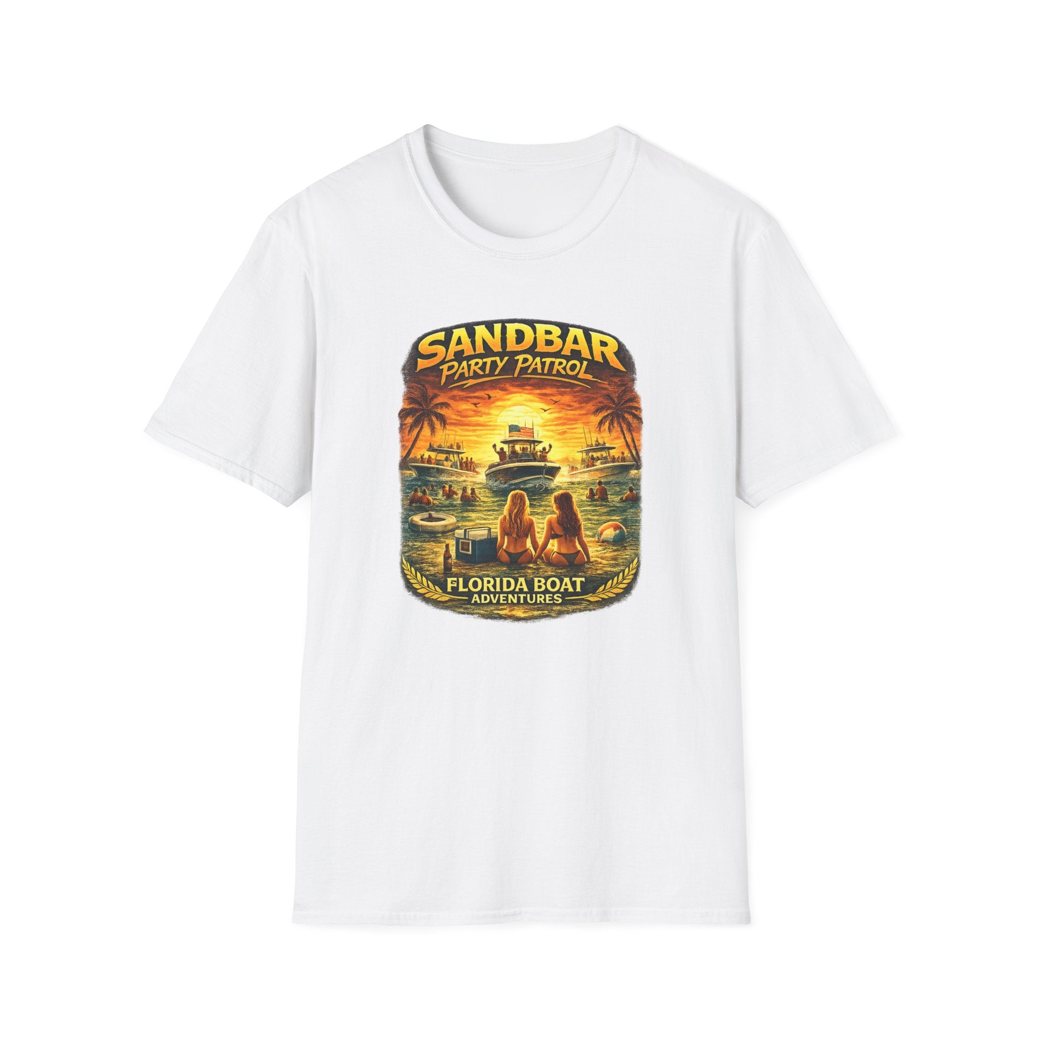 Sandbar Party Patrol Tee | Funny Florida Boating & Boat Party Shirt for Men | Gildan 6400 T-Shirt