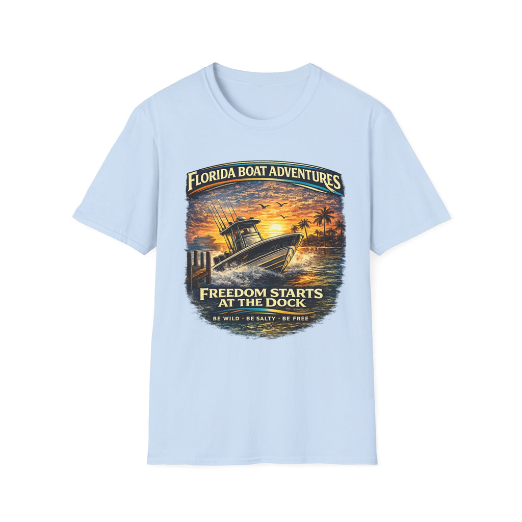 Freedom Starts at the Dock Tee | Florida Boating Lifestyle & Offshore Fishing Shirt for Men | Gildan 6400 T-Shirt