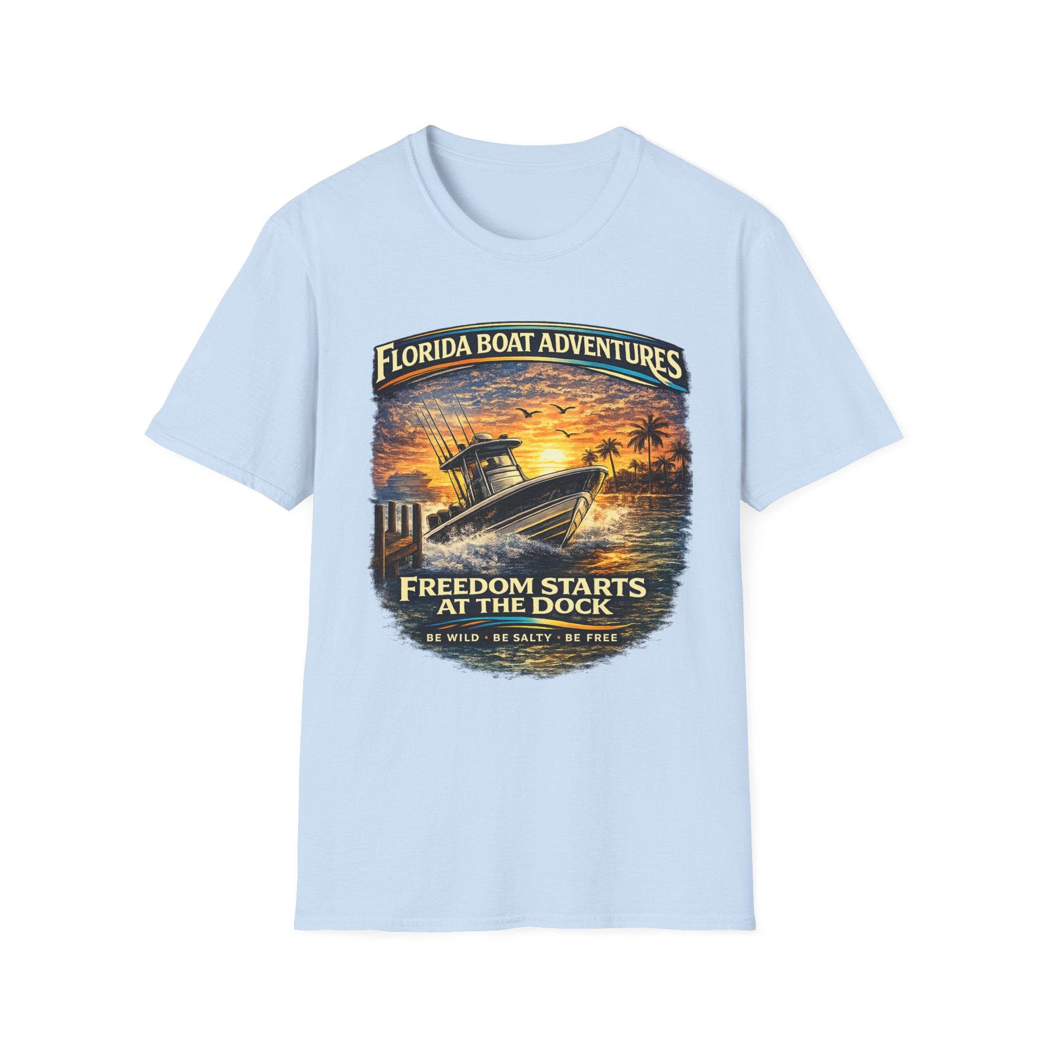 Freedom Starts at the Dock Tee | Florida Boating Lifestyle & Offshore Fishing Shirt for Men | Gildan 6400 T-Shirt