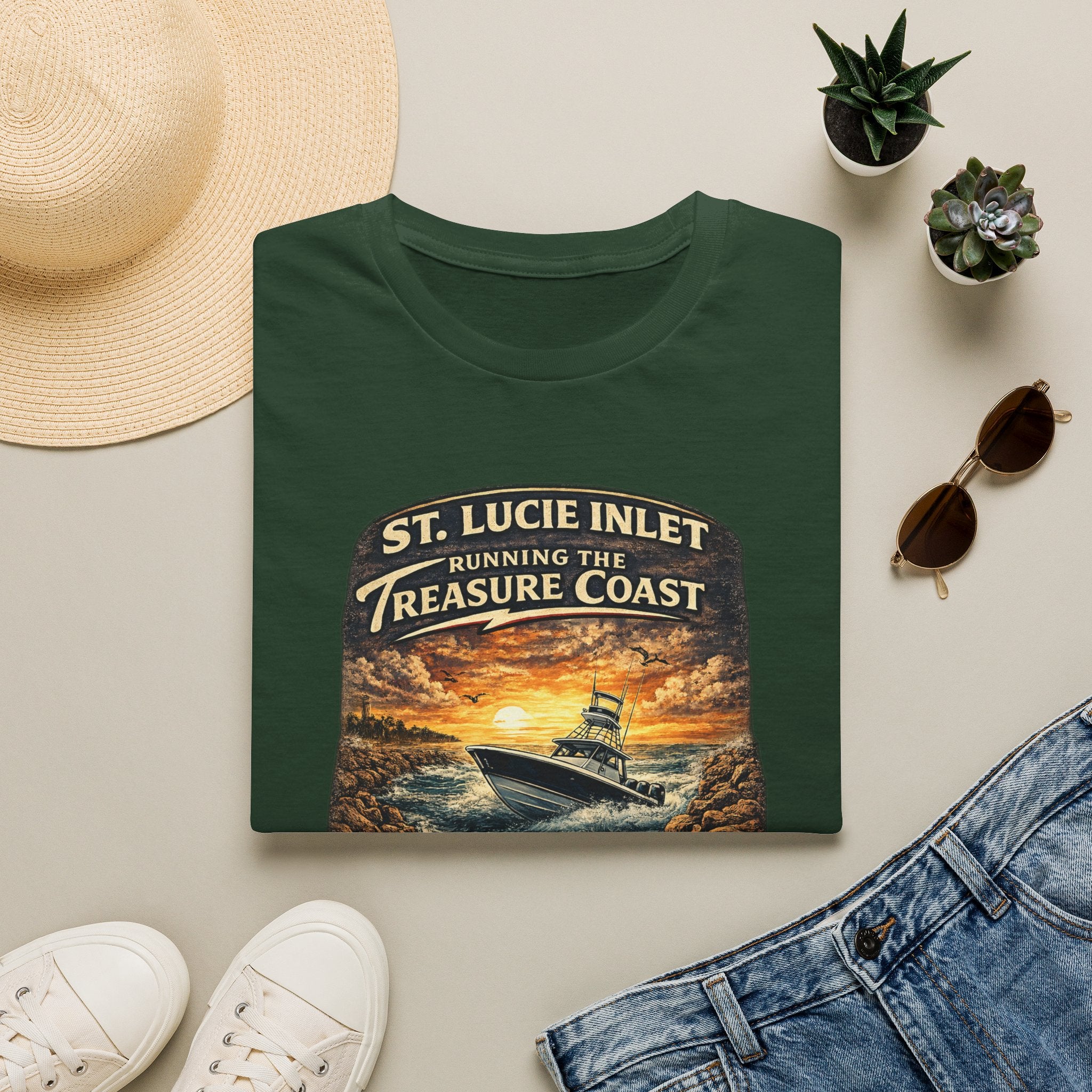 St. Lucie Inlet Adventure Begins Tee | Stuart Florida Boating & Offshore Fishing Shirt for Men | Gildan 6400 T-Shirt