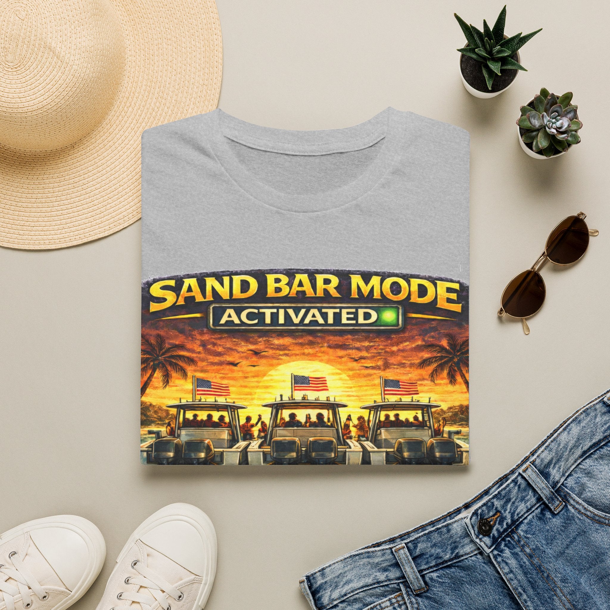 Sandbar Mode Activated Tee | Funny Florida Boating & Sandbar Party Shirt for Men | Gildan 6400 T-Shirt