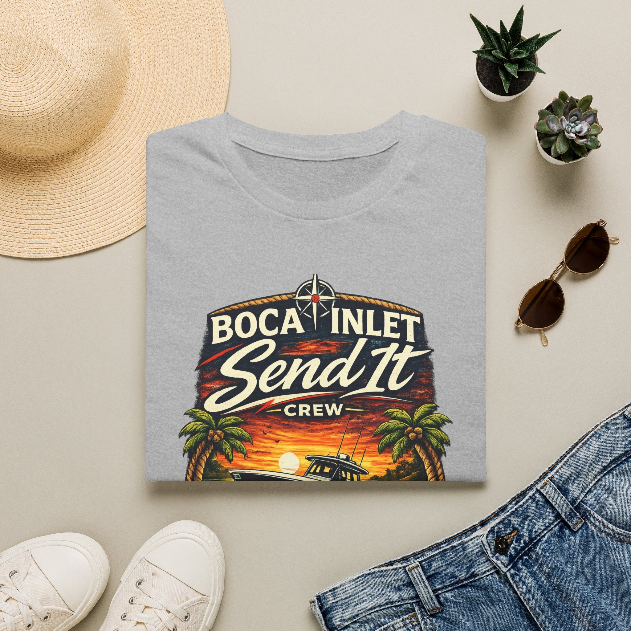 Boca Inlet Coastal Lifestyle Tee | Boca Raton Florida Boating Shirt for Men | Gildan 6400 South Florida T-Shirt