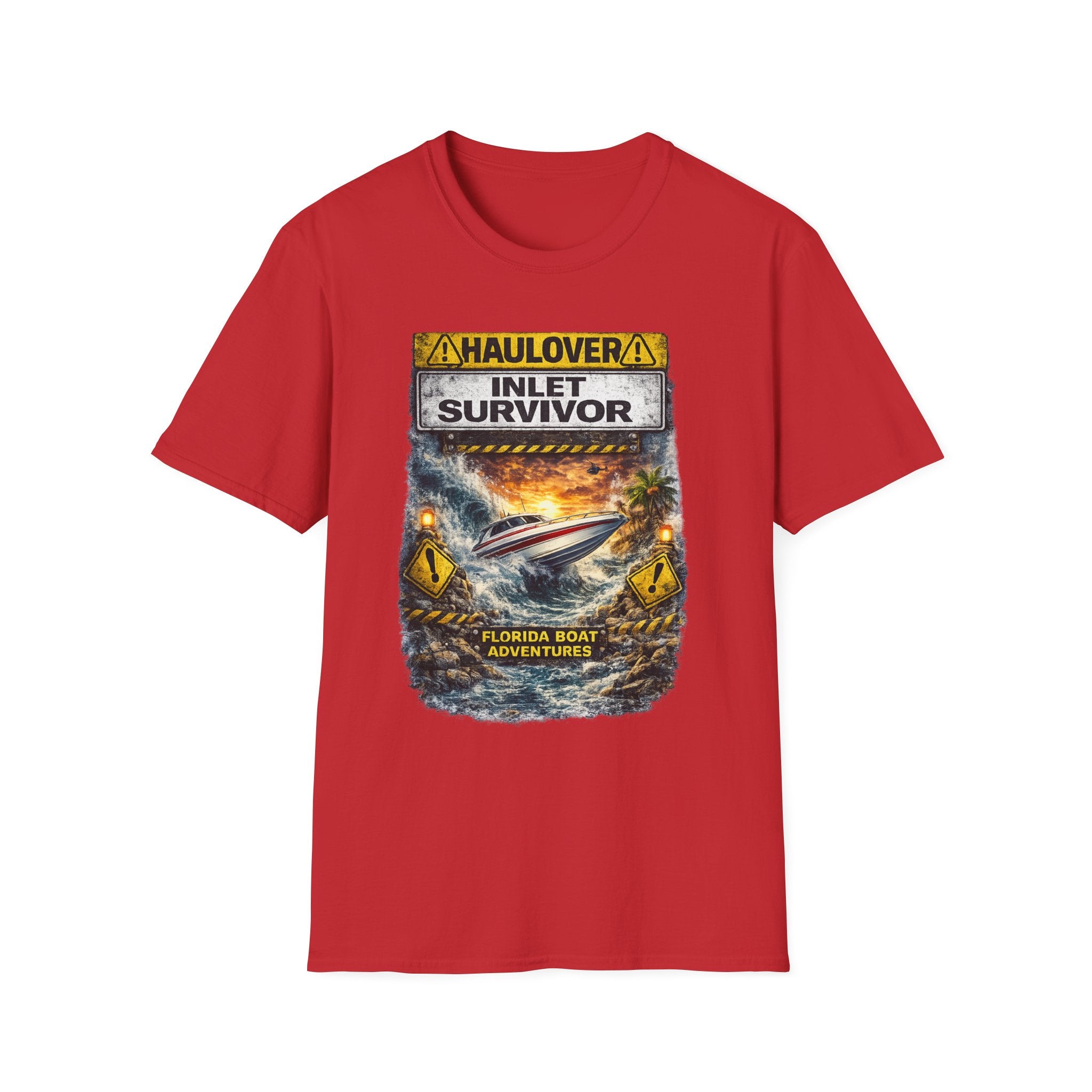 Haulover Inlet Survivor Tee | Miami Florida Boating & Offshore Fishing Shirt for Men | Gildan 6400 South Florida Inlet T-Shirt