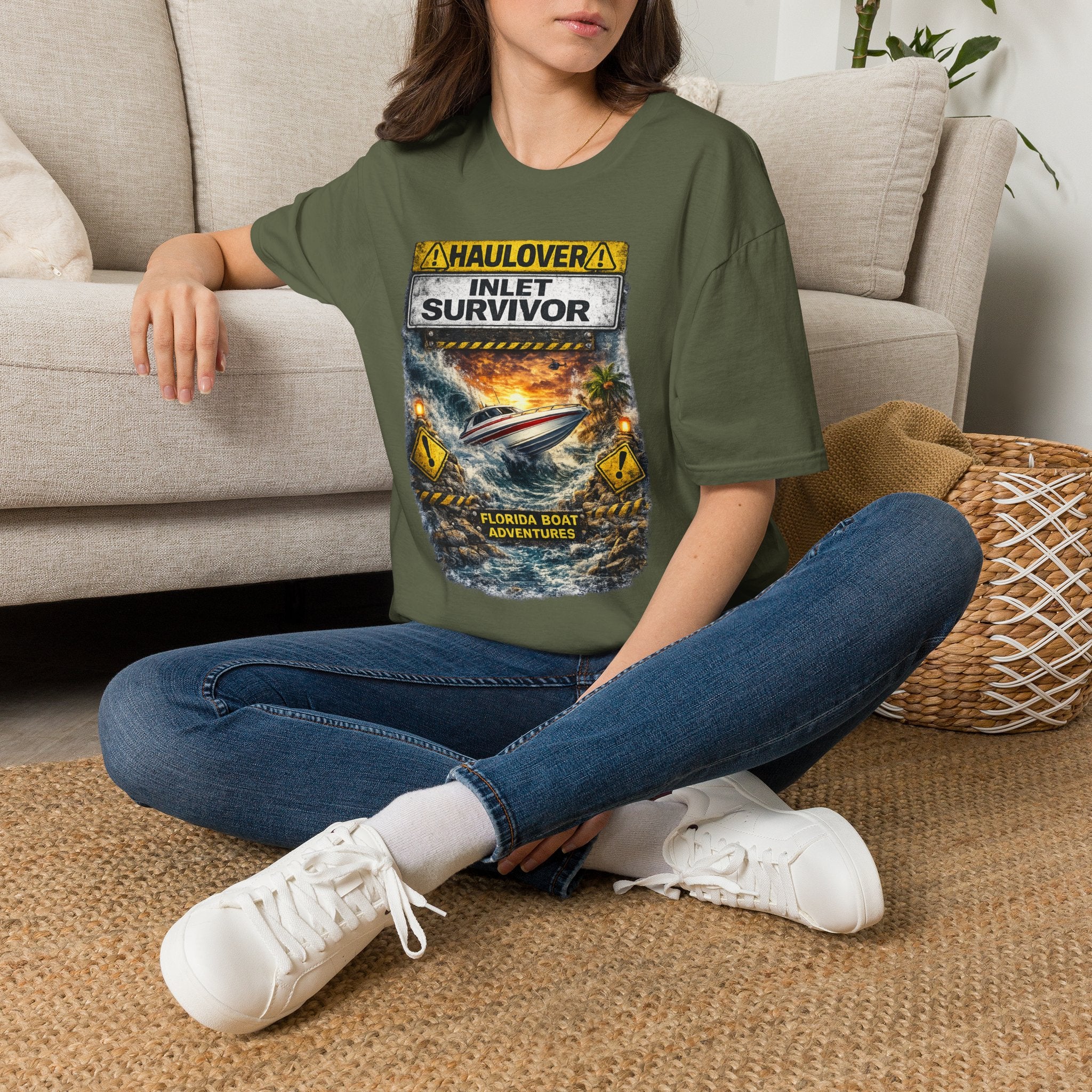 Haulover Inlet Survivor Tee | Miami Florida Boating & Offshore Fishing Shirt for Men | Gildan 6400 South Florida Inlet T-Shirt