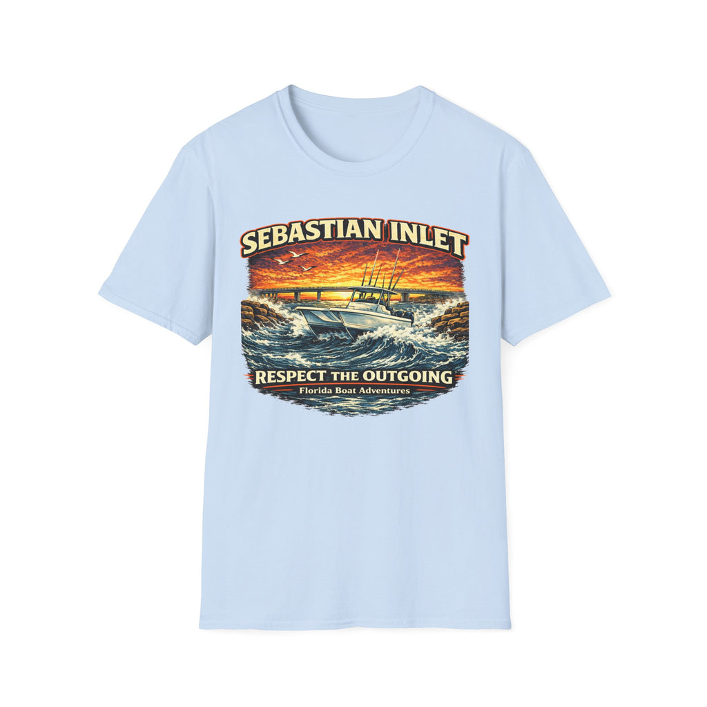 Sebastian Inlet Respect the Outgoing Tee | Florida Fishing & Boating Shirt for Men | Gildan 6400 Space Coast T-Shirt