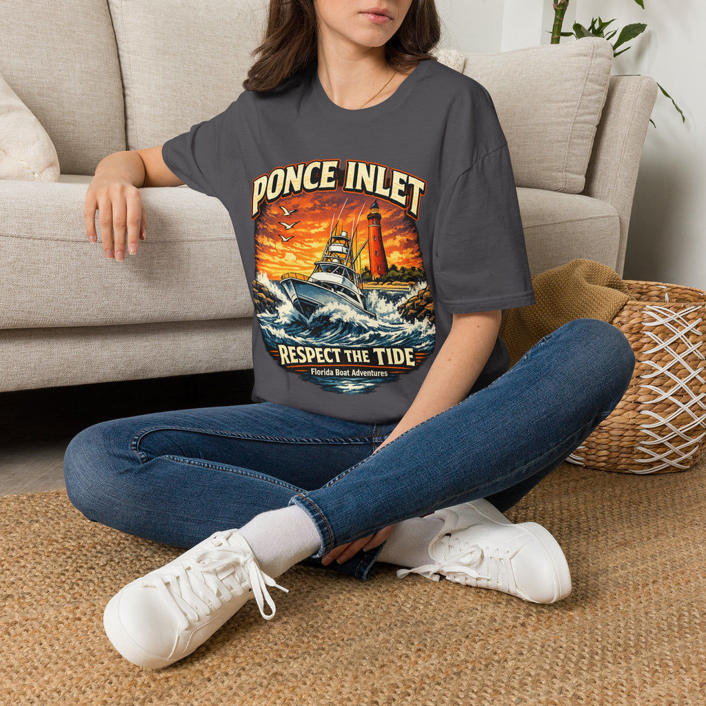 Ponce Inlet Respect the Tide Tee | Daytona Beach & New Smyrna Boating Shirt for Men | Gildan 6400 Florida T-Shirt