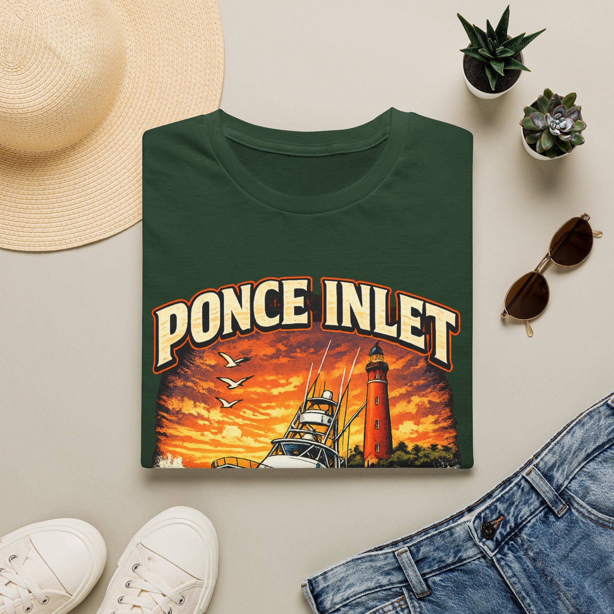 Ponce Inlet Respect the Tide Tee | Daytona Beach & New Smyrna Boating Shirt for Men | Gildan 6400 Florida T-Shirt