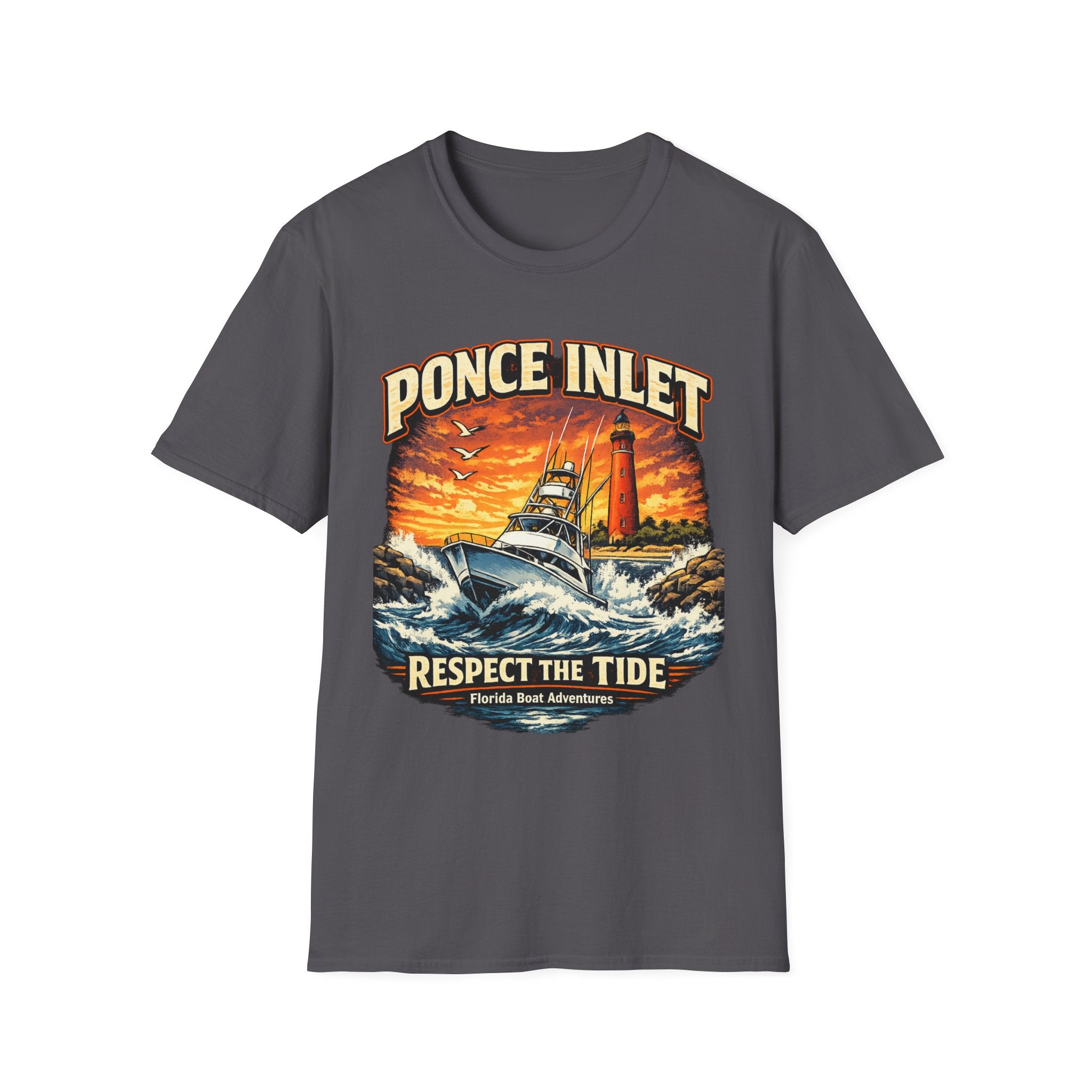 Ponce Inlet Respect the Tide Tee | Daytona Beach & New Smyrna Boating Shirt for Men | Gildan 6400 Florida T-Shirt