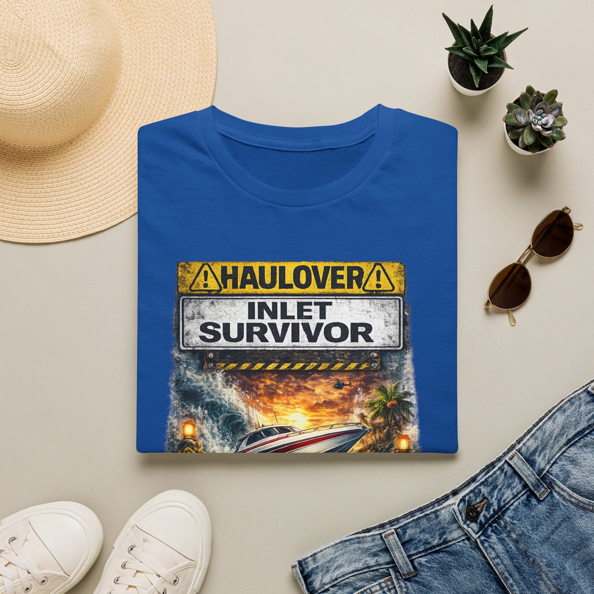 Haulover Inlet Survivor Tee | Miami Florida Boating & Offshore Fishing Shirt for Men | Gildan 6400 South Florida Inlet T-Shirt