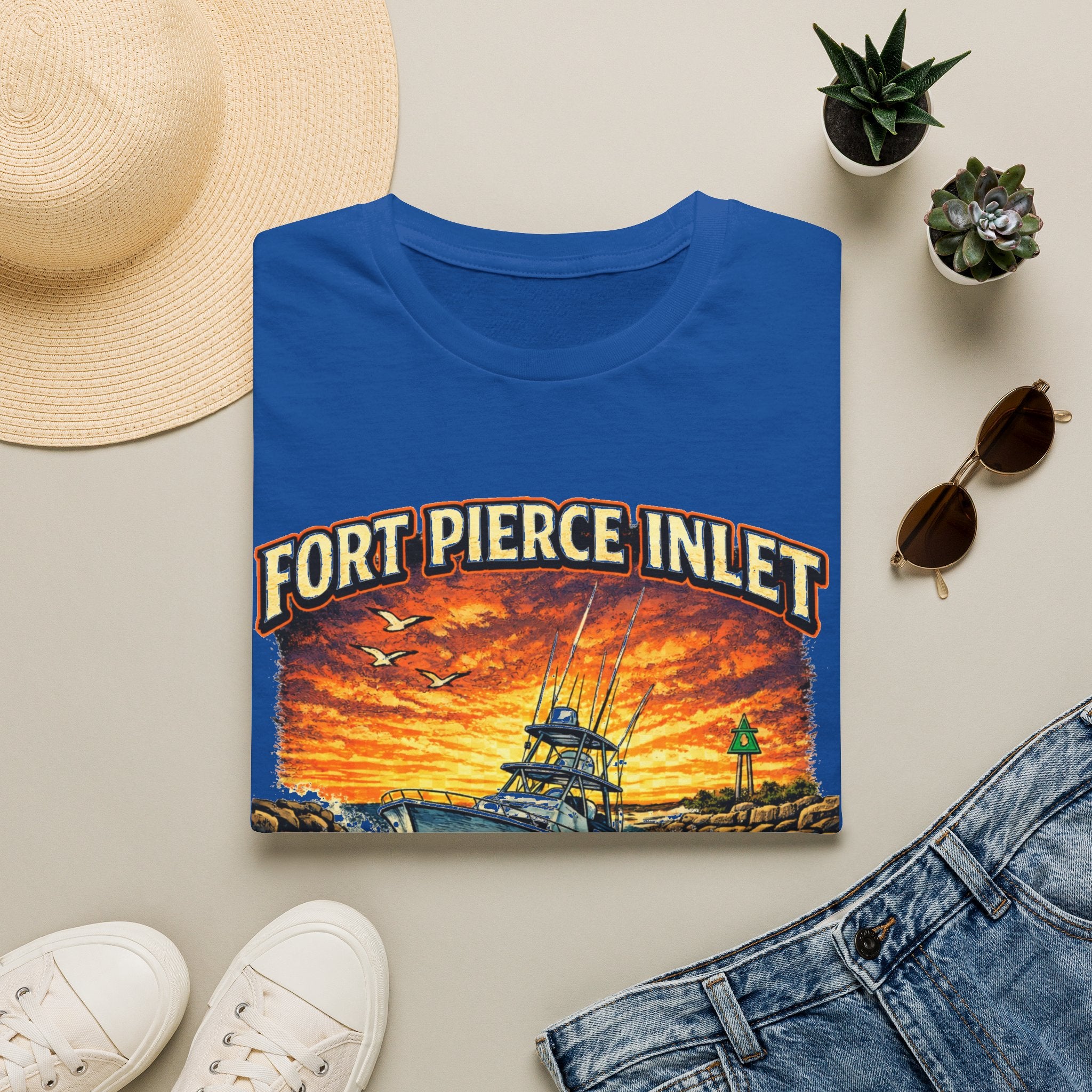Fort Pierce Inlet Respect the Current Tee | Treasure Coast Florida Boating & Fishing Shirt for Men | Gildan 6400 T-Shirt