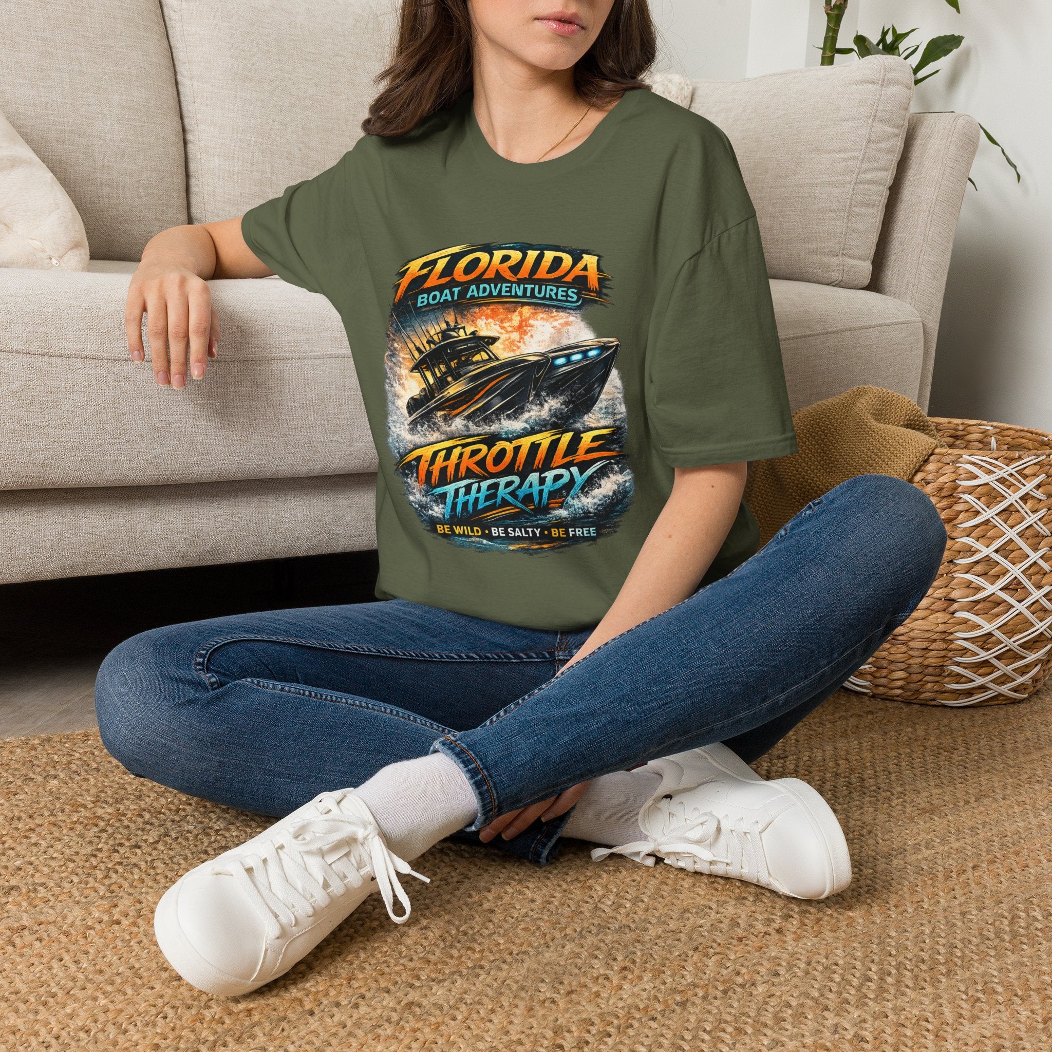 Throttle Therapy Tee | Funny Florida Boating & Offshore Sport Fishing Shirt for Men | Gildan 6400 T-Shirt