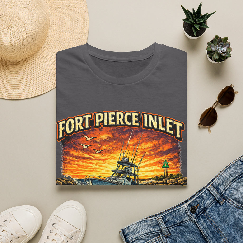 Fort Pierce Inlet Respect the Current Tee | Treasure Coast Florida Boating & Fishing Shirt for Men | Gildan 6400 T-Shirt
