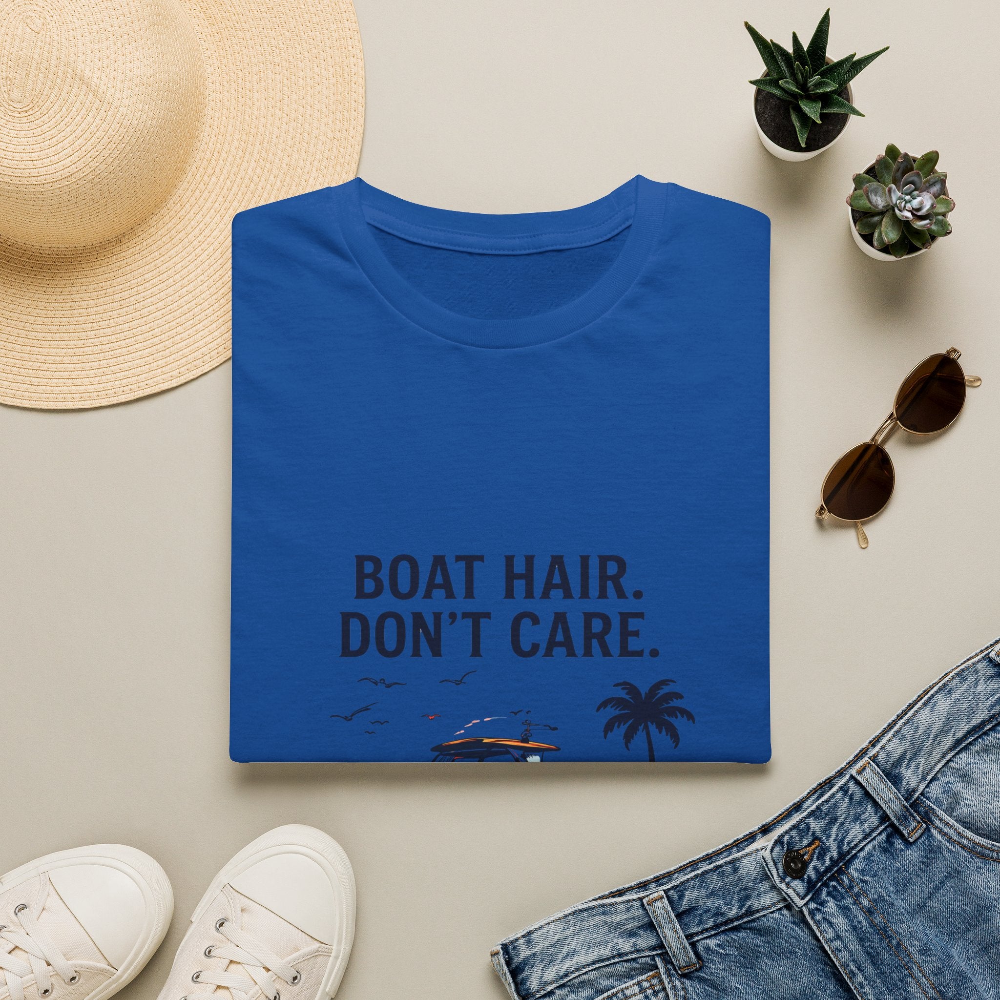Boat Hair Don't Care Tee | Gulf of America Girl | Florida Boat Adventures Boating Shirt for Women | Gildan 6400 T-Shirt
