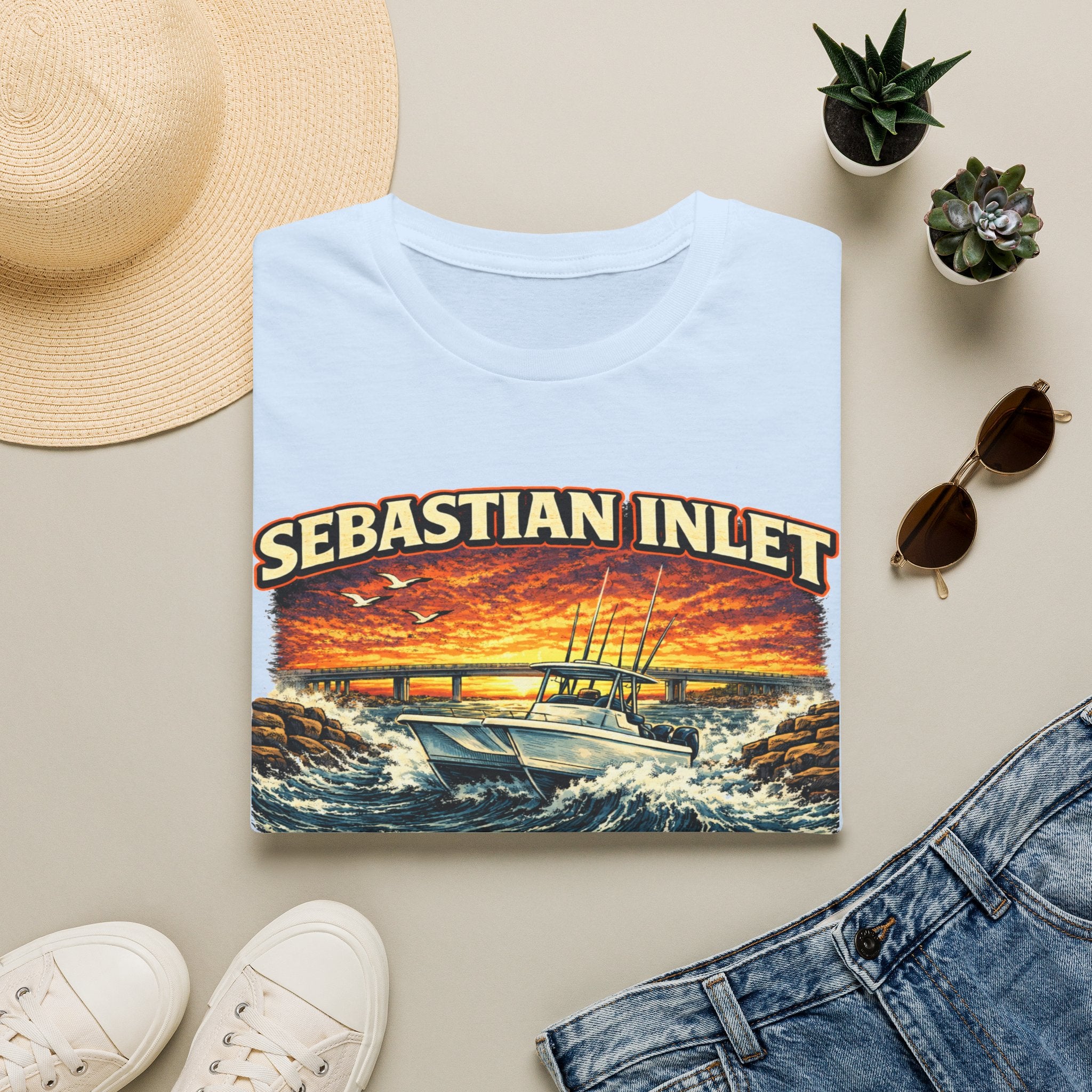 Sebastian Inlet Respect the Outgoing Tee | Florida Fishing & Boating Shirt for Men | Gildan 6400 Space Coast T-Shirt