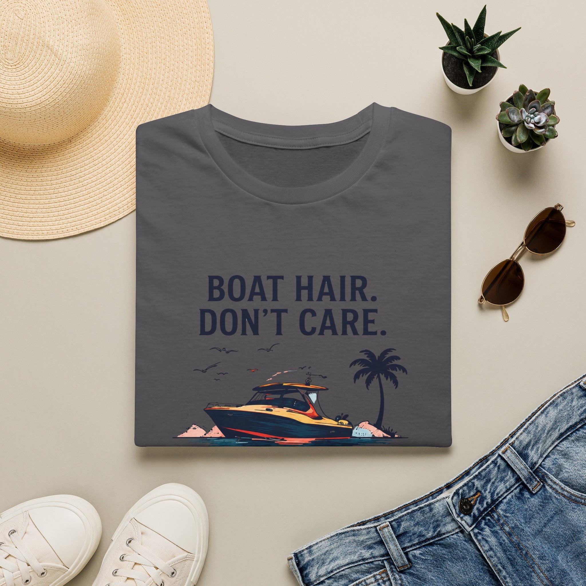 Boat Hair Don't Care Tee | Gulf of America Girl | Florida Boat Adventures Boating Shirt for Women | Gildan 6400 T-Shirt