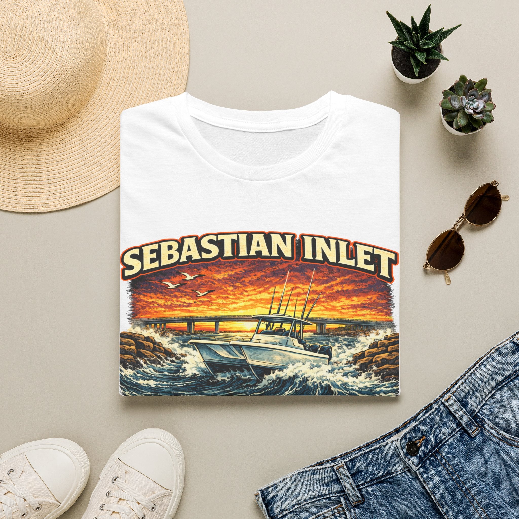 Sebastian Inlet Respect the Outgoing Tee | Florida Fishing & Boating Shirt for Men | Gildan 6400 Space Coast T-Shirt