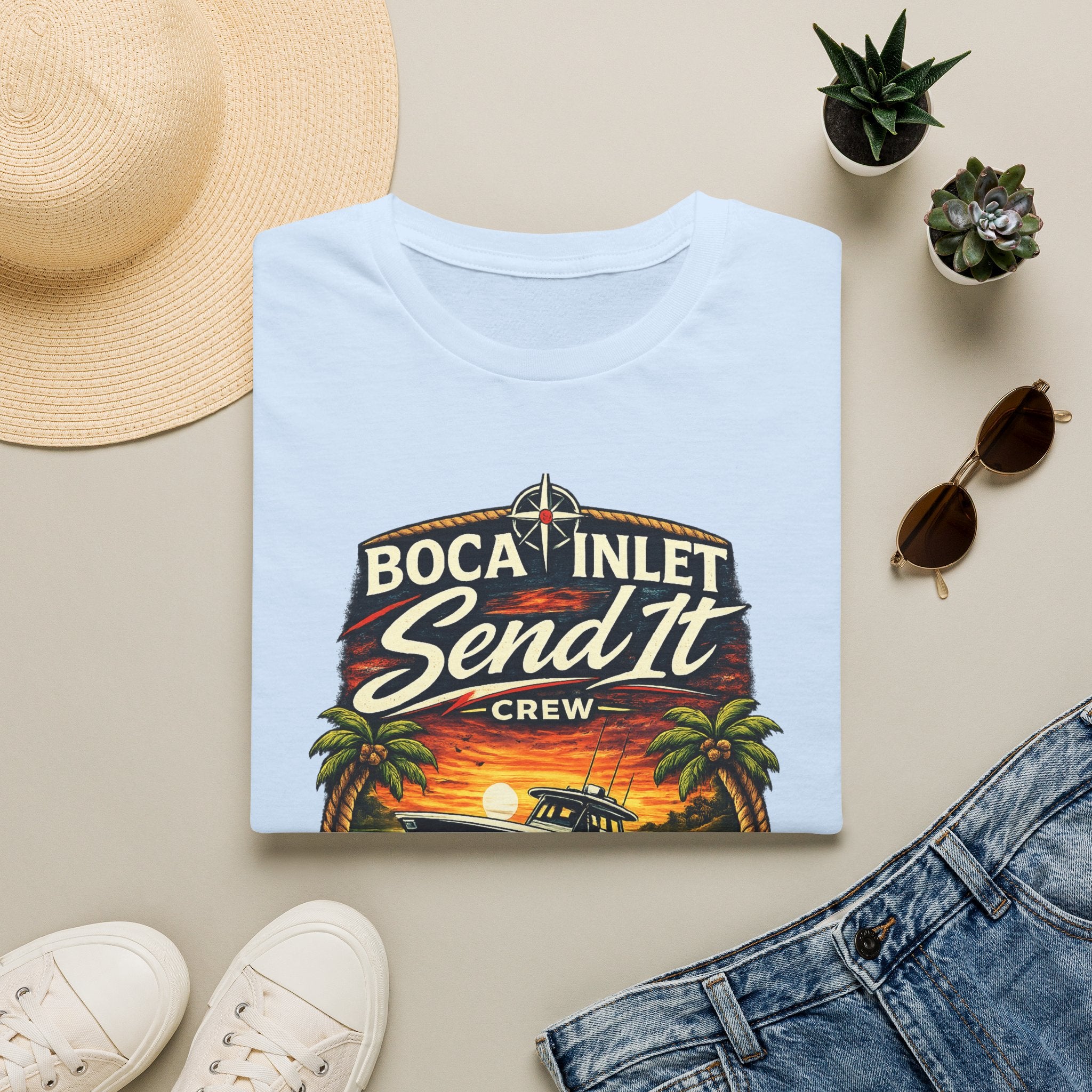 Boca Inlet Coastal Lifestyle Tee | Boca Raton Florida Boating Shirt for Men | Gildan 6400 South Florida T-Shirt
