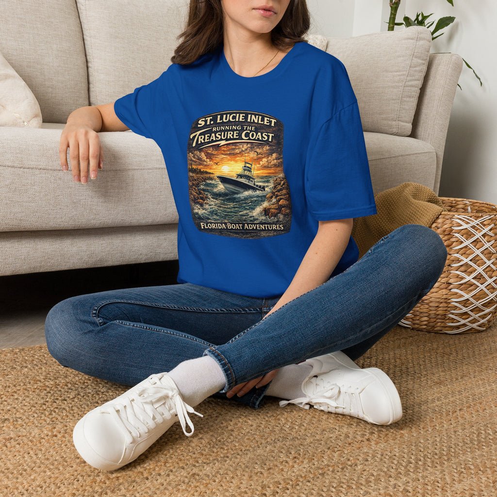 St. Lucie Inlet Adventure Begins Tee | Stuart Florida Boating & Offshore Fishing Shirt for Men | Gildan 6400 T-Shirt