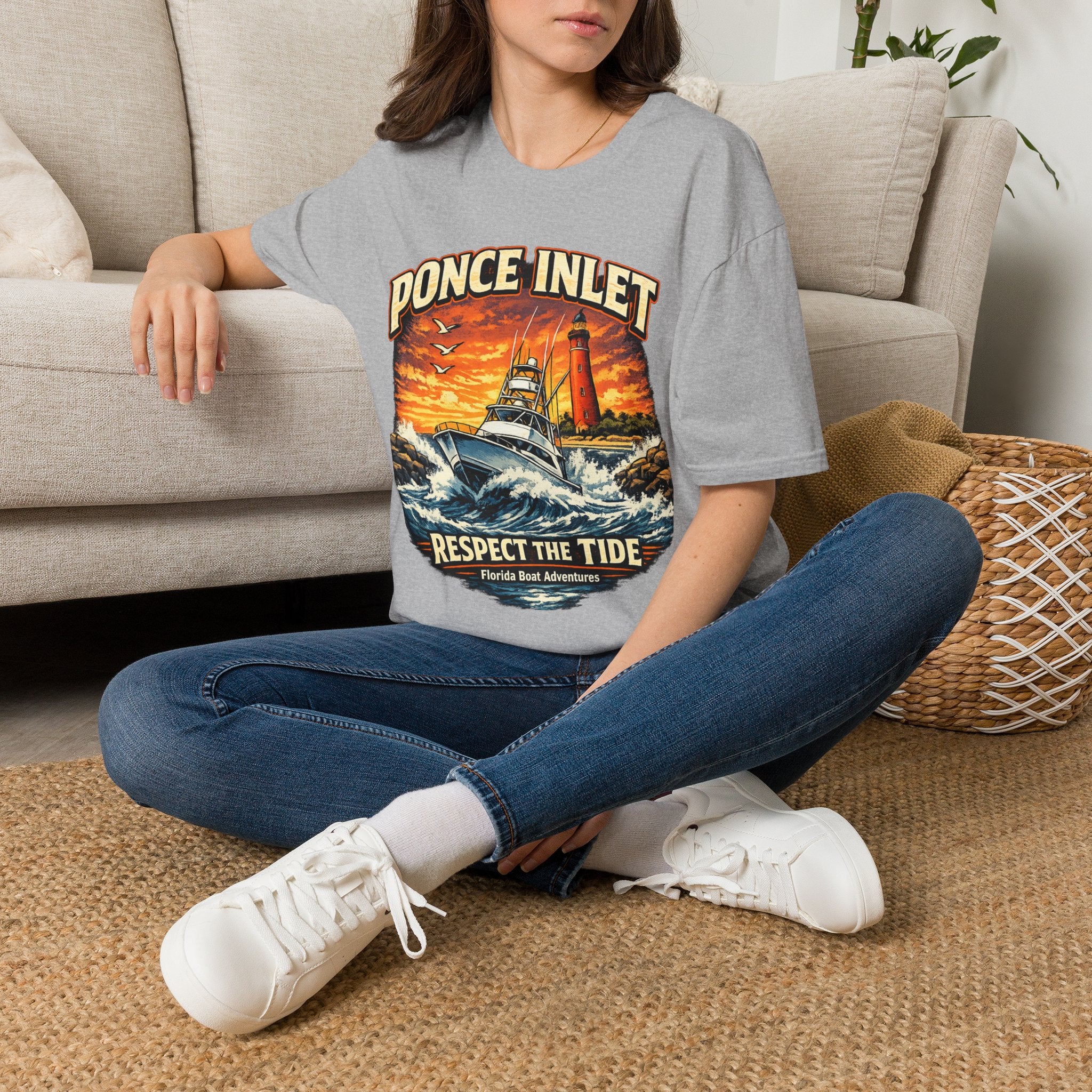 Ponce Inlet Respect the Tide Tee | Daytona Beach & New Smyrna Boating Shirt for Men | Gildan 6400 Florida T-Shirt