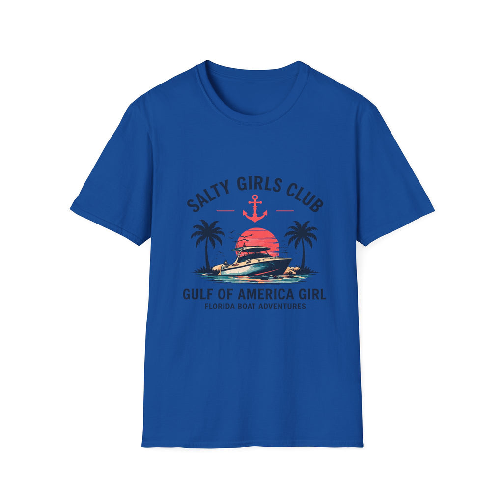 Salty Girls Club Tee | Gulf of America Girl | Florida Boat Adventures Boating Shirt for Women | Gildan 6400 T-Shirt
