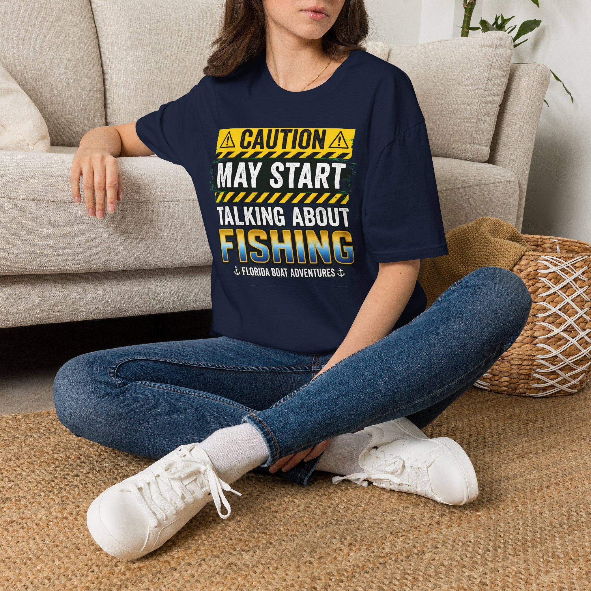Caution May Start Talking About Fishing - Funny Fishing Warning T-Shirt
