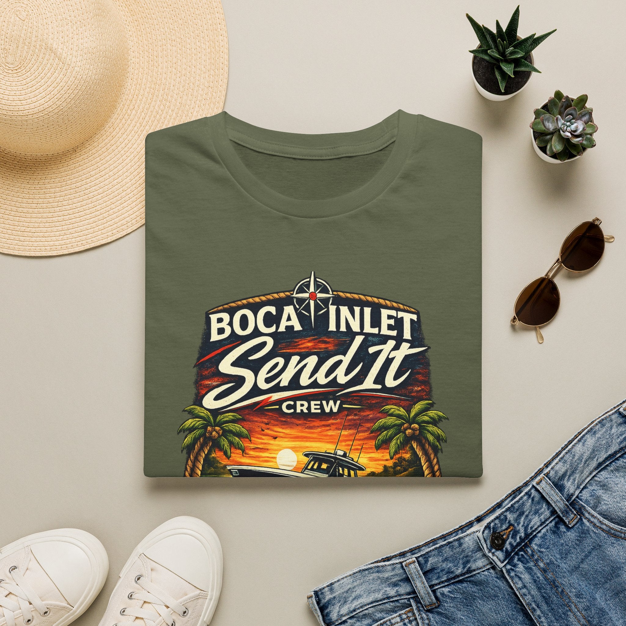 Boca Inlet Coastal Lifestyle Tee | Boca Raton Florida Boating Shirt for Men | Gildan 6400 South Florida T-Shirt