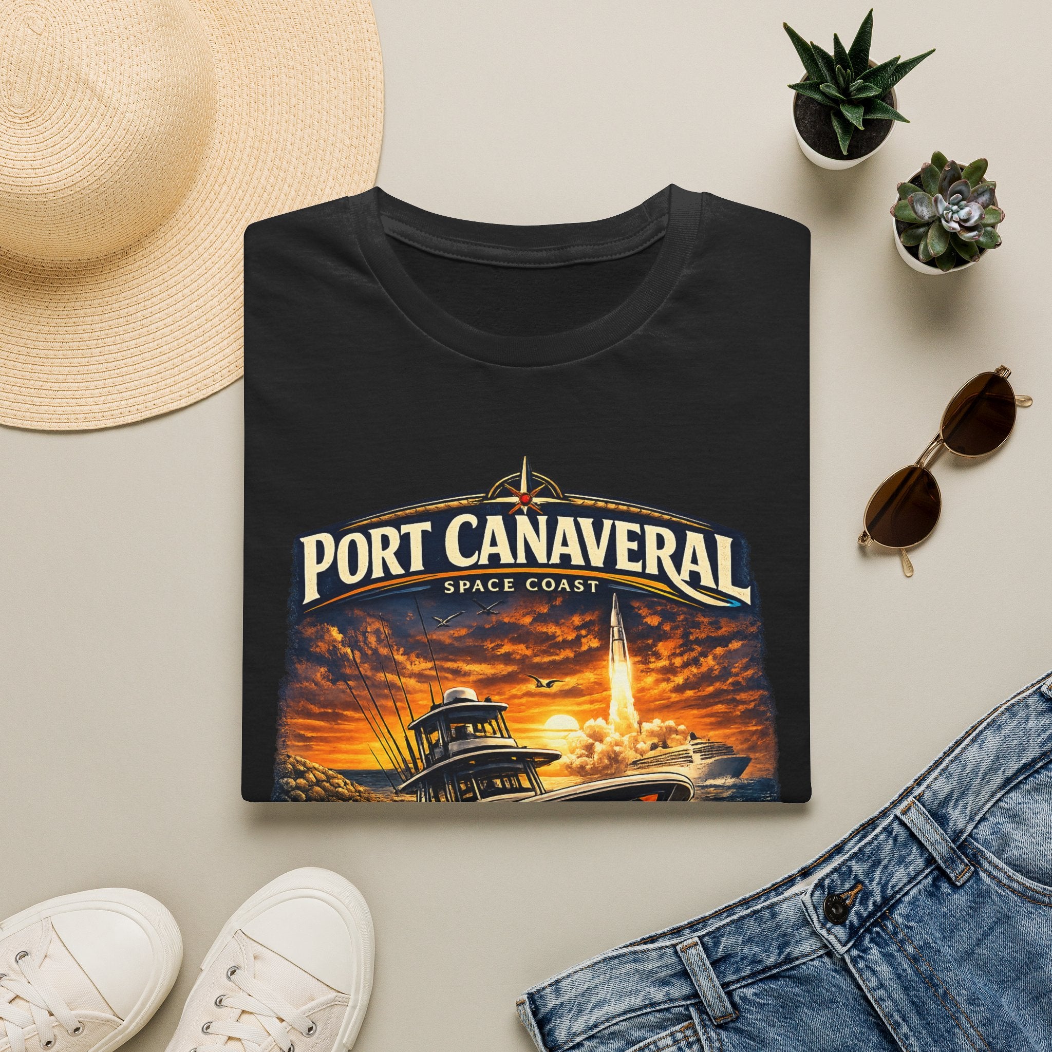 Port Canaveral Space Coast Boating Tee | Cape Canaveral Atlantic Fishing Shirt for Men | Gildan 6400 Florida T-Shirt