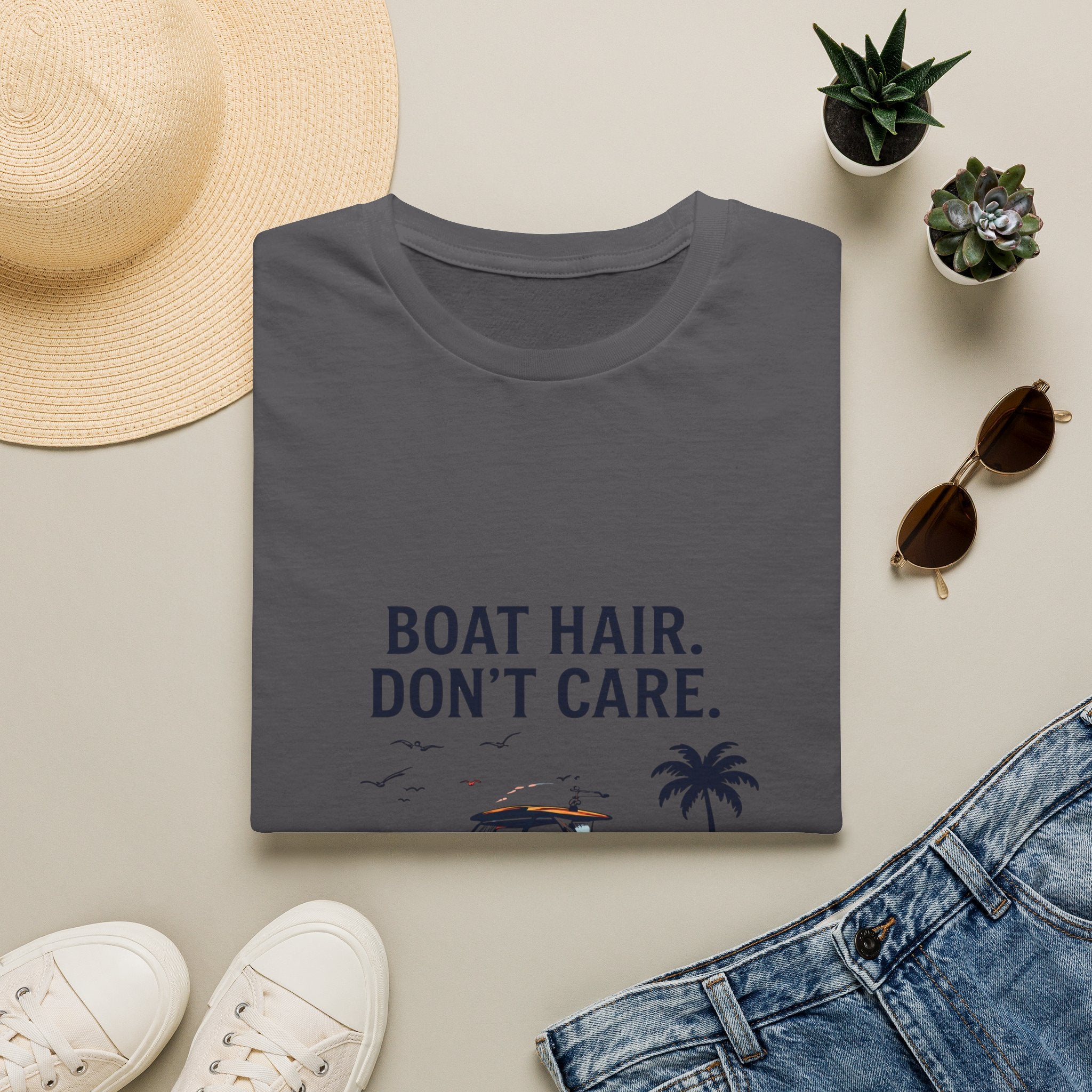 Boat Hair Don't Care Tee | Gulf of America Girl | Florida Boat Adventures Boating Shirt for Women | Gildan 6400 T-Shirt
