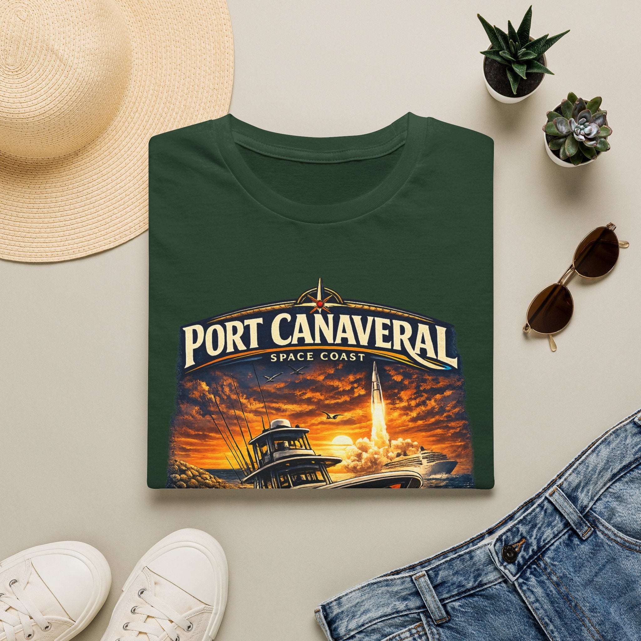 Port Canaveral Space Coast Boating Tee | Cape Canaveral Atlantic Fishing Shirt for Men | Gildan 6400 Florida T-Shirt