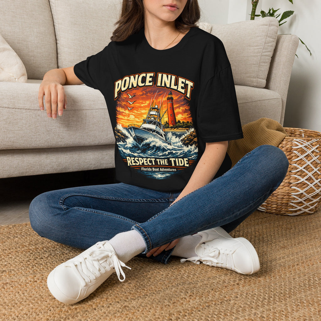Ponce Inlet Respect the Tide Tee | Daytona Beach & New Smyrna Boating Shirt for Men | Gildan 6400 Florida T-Shirt