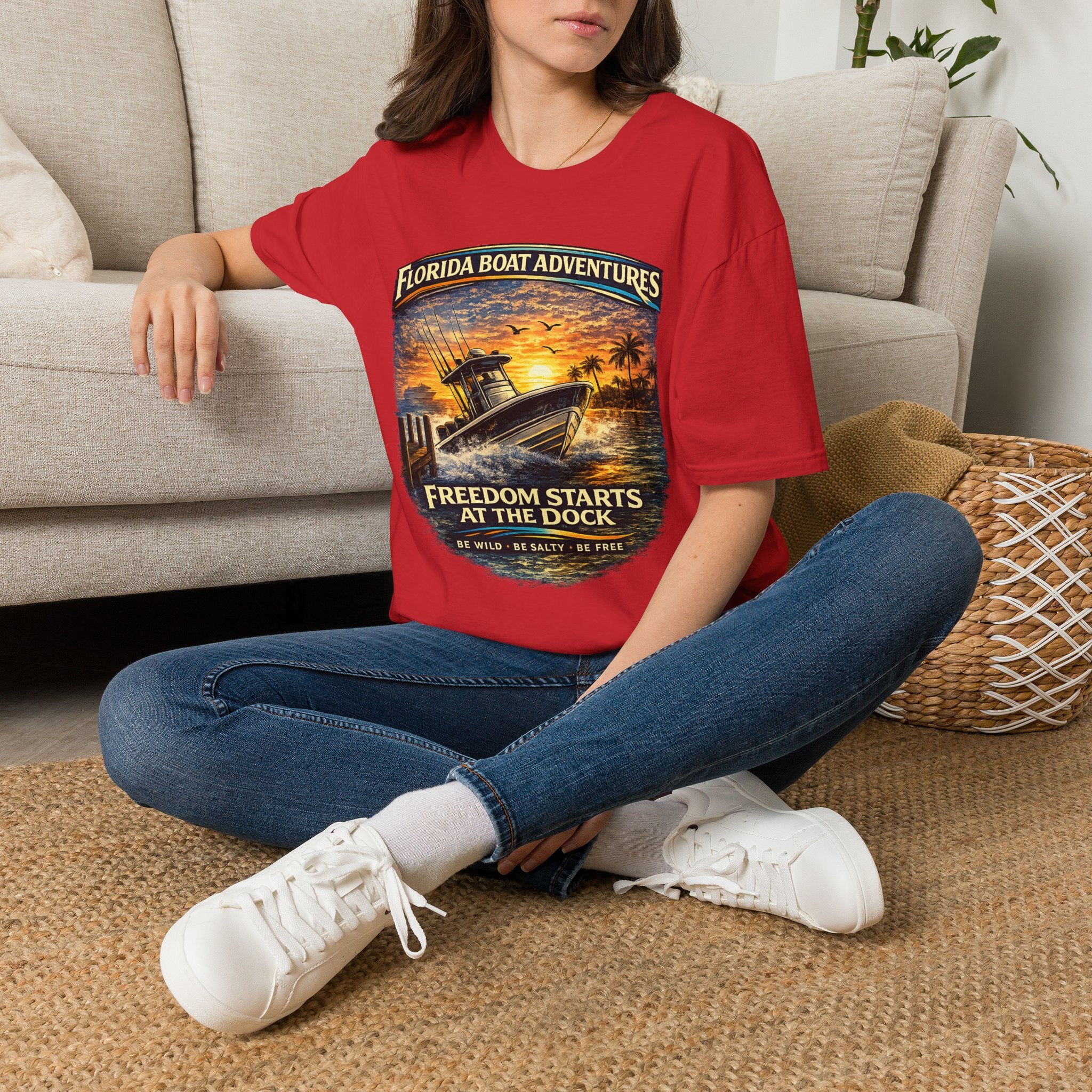 Freedom Starts at the Dock Tee | Florida Boating Lifestyle & Offshore Fishing Shirt for Men | Gildan 6400 T-Shirt