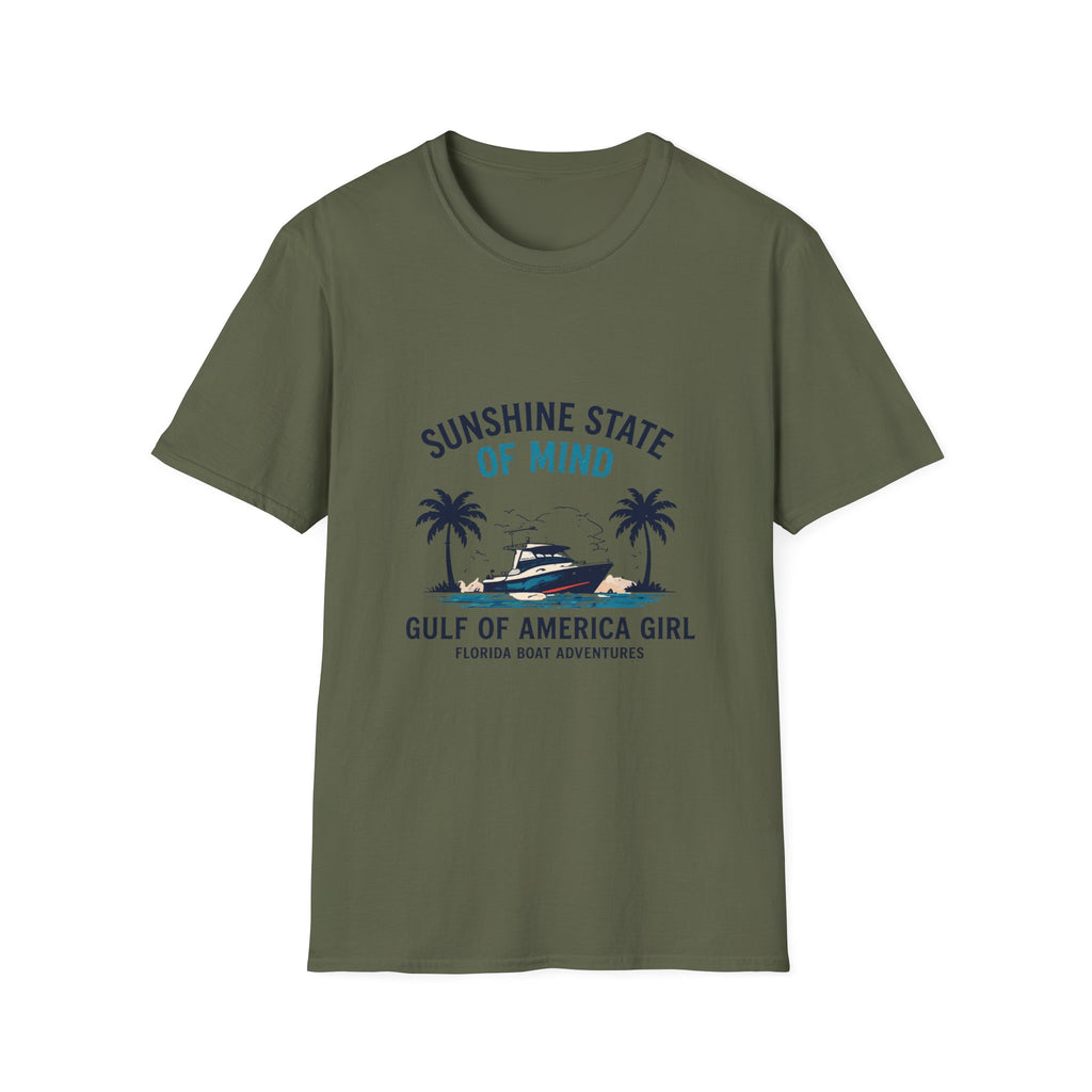 Sunshine State of Mind Tee | Gulf of America Girl | Florida Boat Adventures Boating Shirt for Women | Gildan 6400 T-Shirt