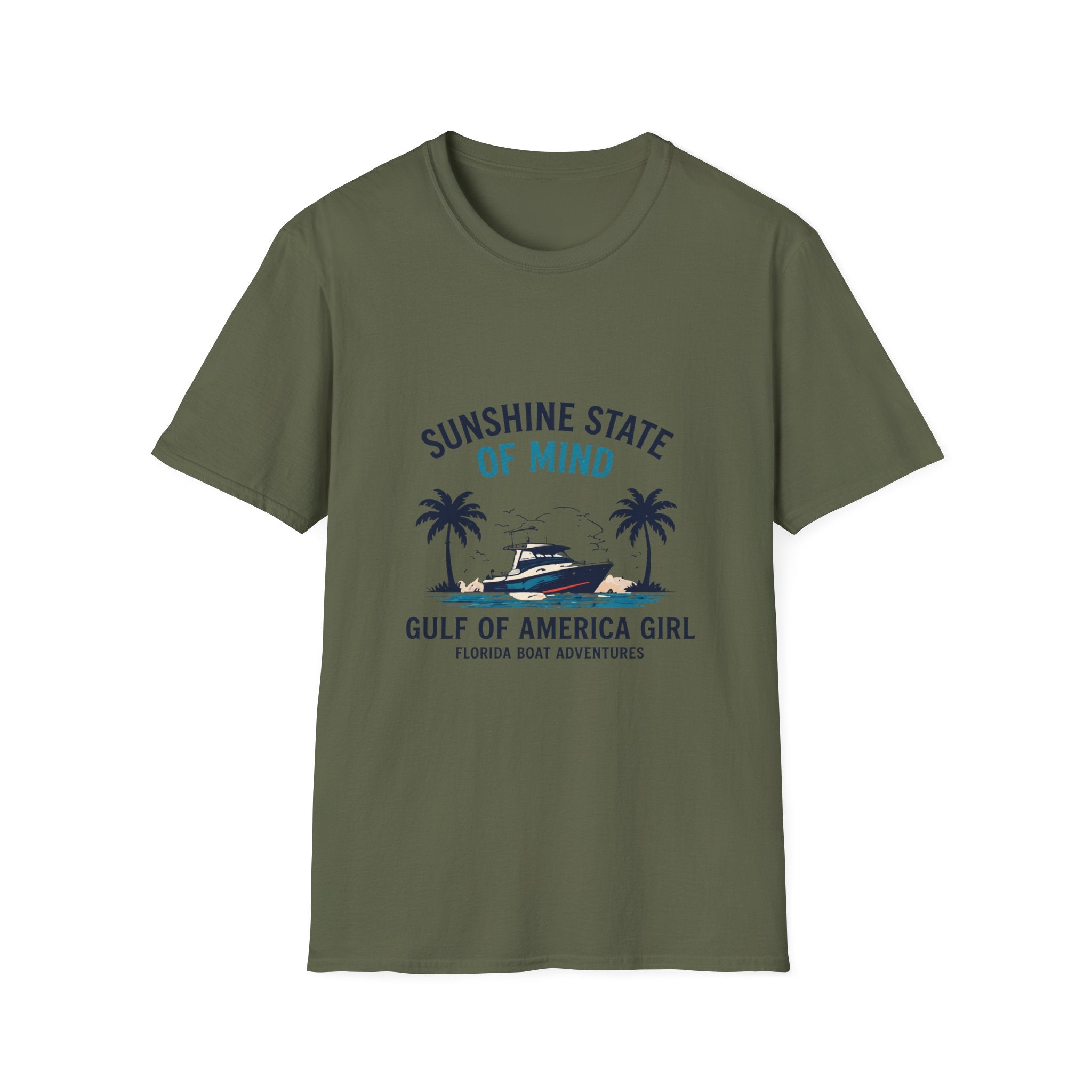 Sunshine State of Mind Tee | Gulf of America Girl | Florida Boat Adventures Boating Shirt for Women | Gildan 6400 T-Shirt