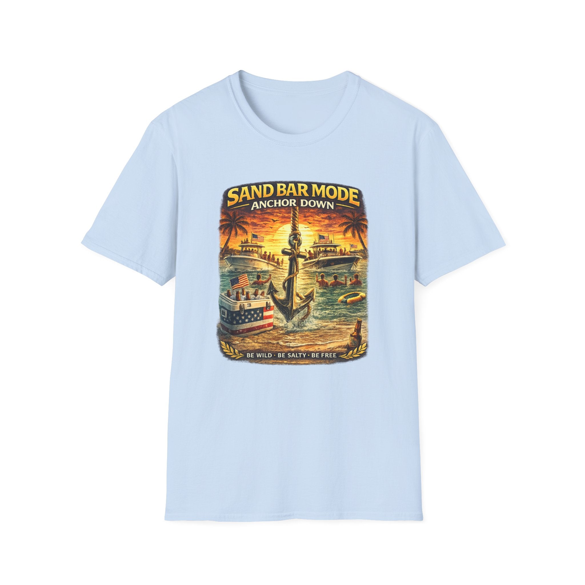 Anchor Down Sandbar Mode Tee | Funny Florida Boating & Sandbar Life Shirt for Men | Gildan 6400 T-Shirt