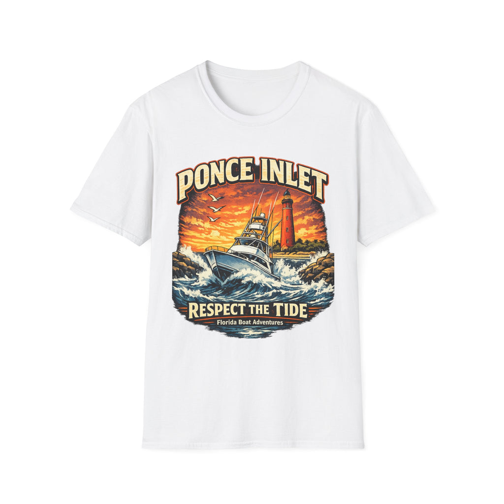 Ponce Inlet Respect the Tide Tee | Daytona Beach & New Smyrna Boating Shirt for Men | Gildan 6400 Florida T-Shirt