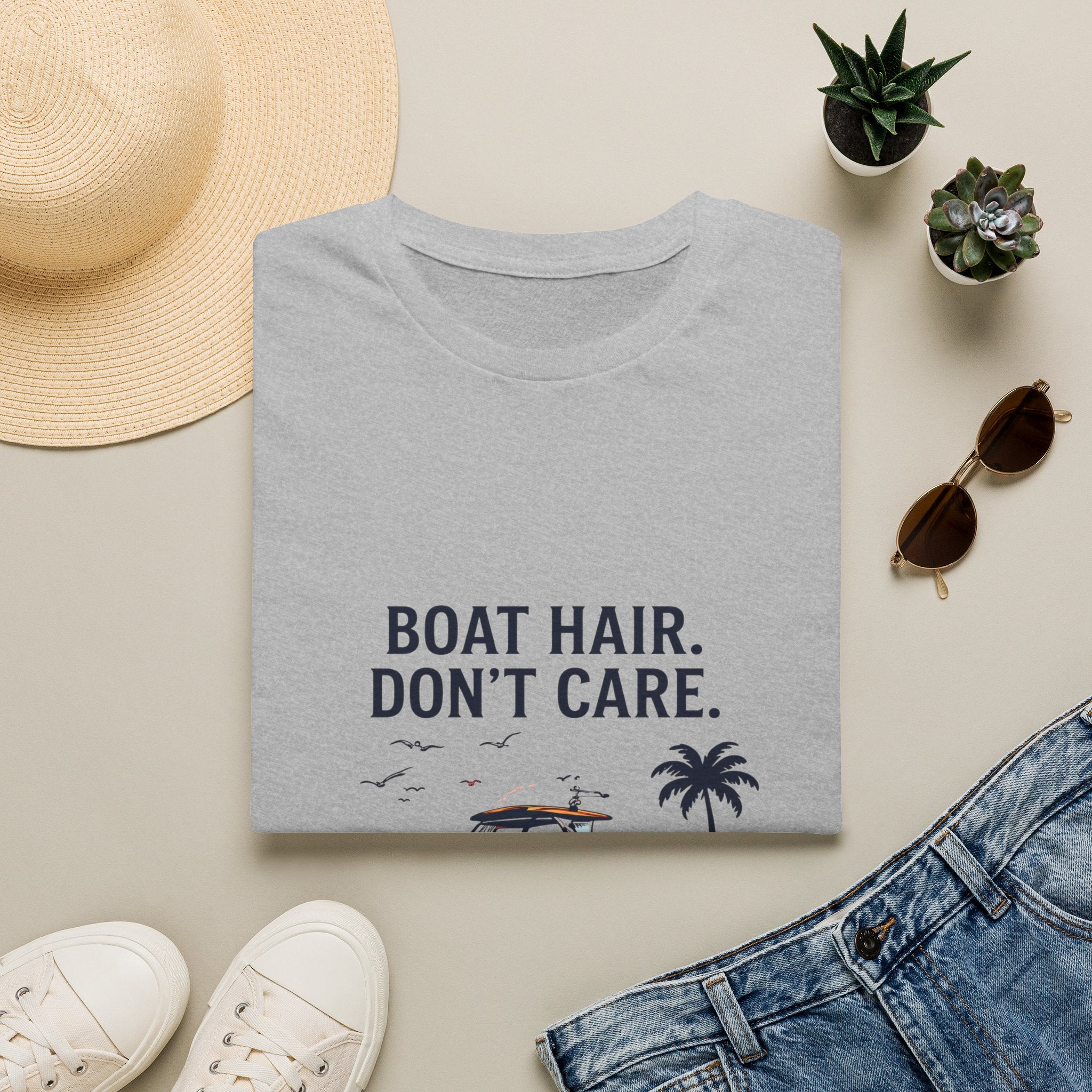 Boat Hair Don't Care Tee | Gulf of America Girl | Florida Boat Adventures Boating Shirt for Women | Gildan 6400 T-Shirt
