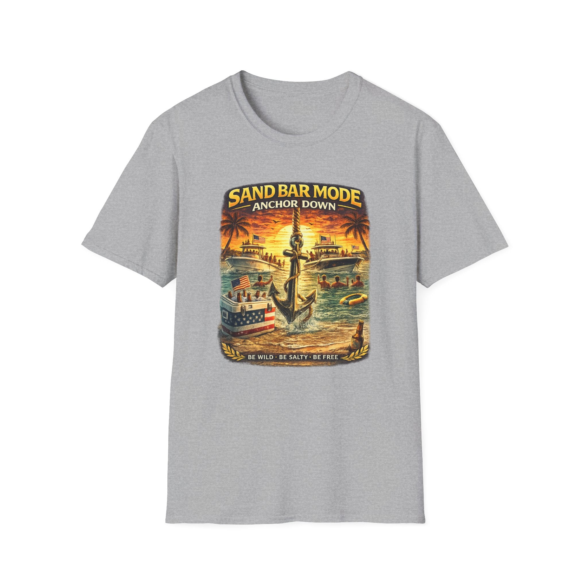 Anchor Down Sandbar Mode Tee | Funny Florida Boating & Sandbar Life Shirt for Men | Gildan 6400 T-Shirt