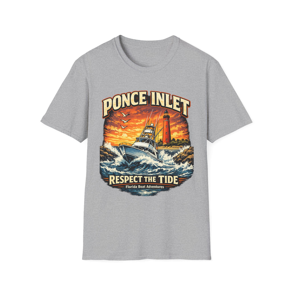 Ponce Inlet Respect the Tide Tee | Daytona Beach & New Smyrna Boating Shirt for Men | Gildan 6400 Florida T-Shirt