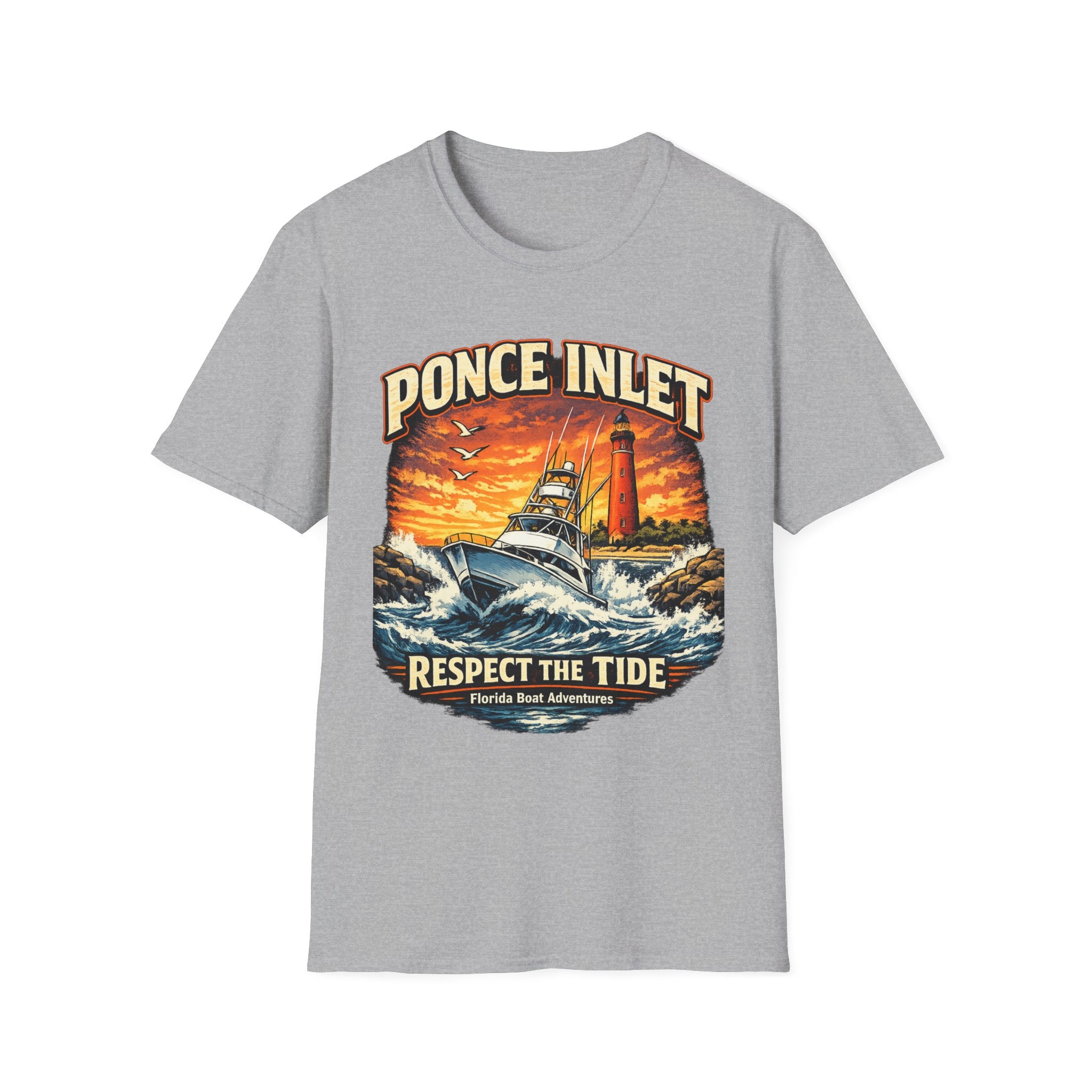 Ponce Inlet Respect the Tide Tee | Daytona Beach & New Smyrna Boating Shirt for Men | Gildan 6400 Florida T-Shirt