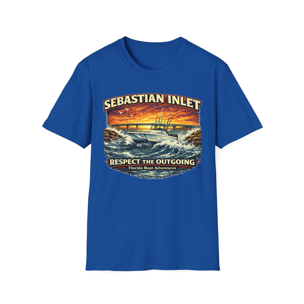 Sebastian Inlet Respect the Outgoing Tee | Florida Fishing & Boating Shirt for Men | Gildan 6400 Space Coast T-Shirt